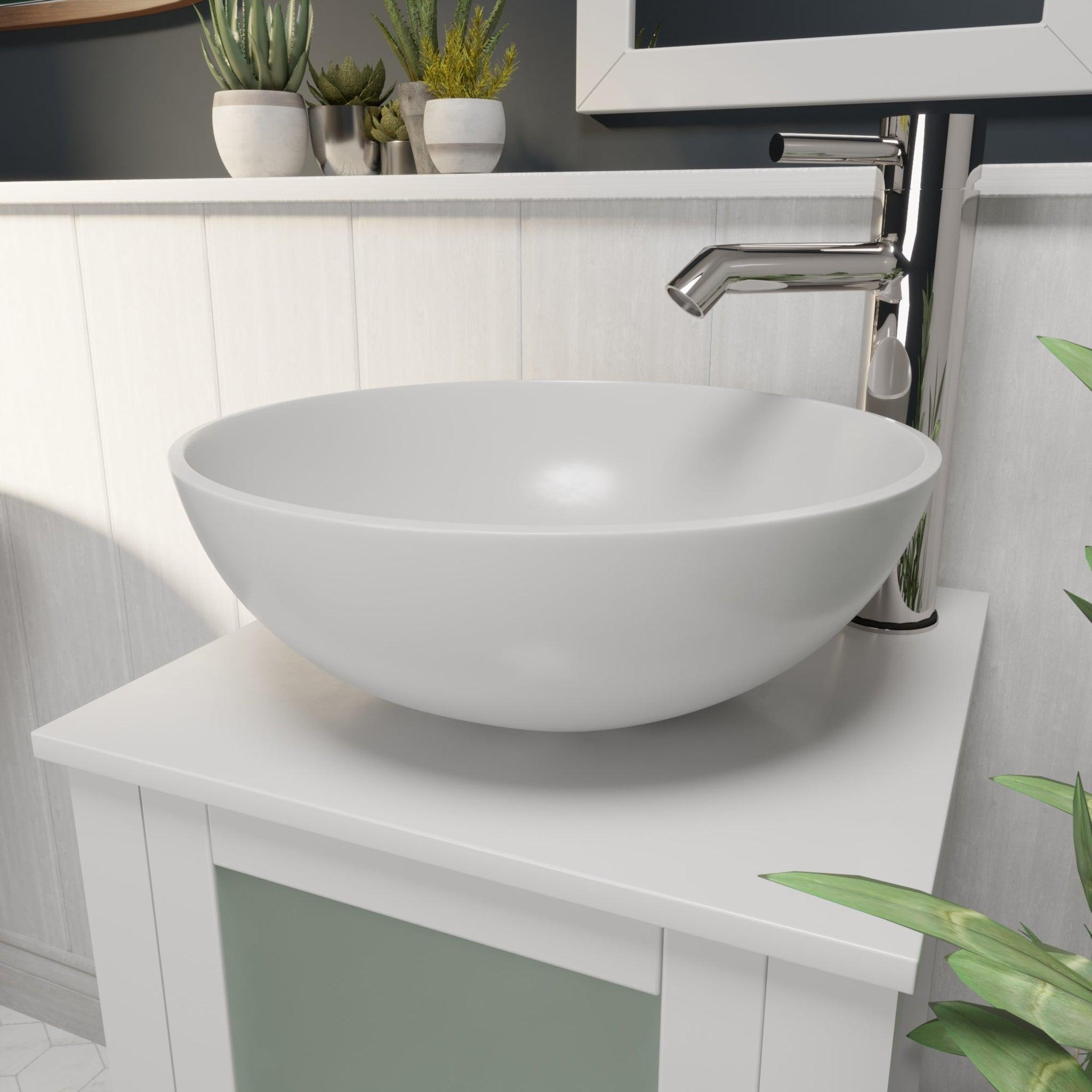 Cambridge Plumbing, Cambridge Plumbing 16" White Mineral Composite Round Vessel Bathroom Sink