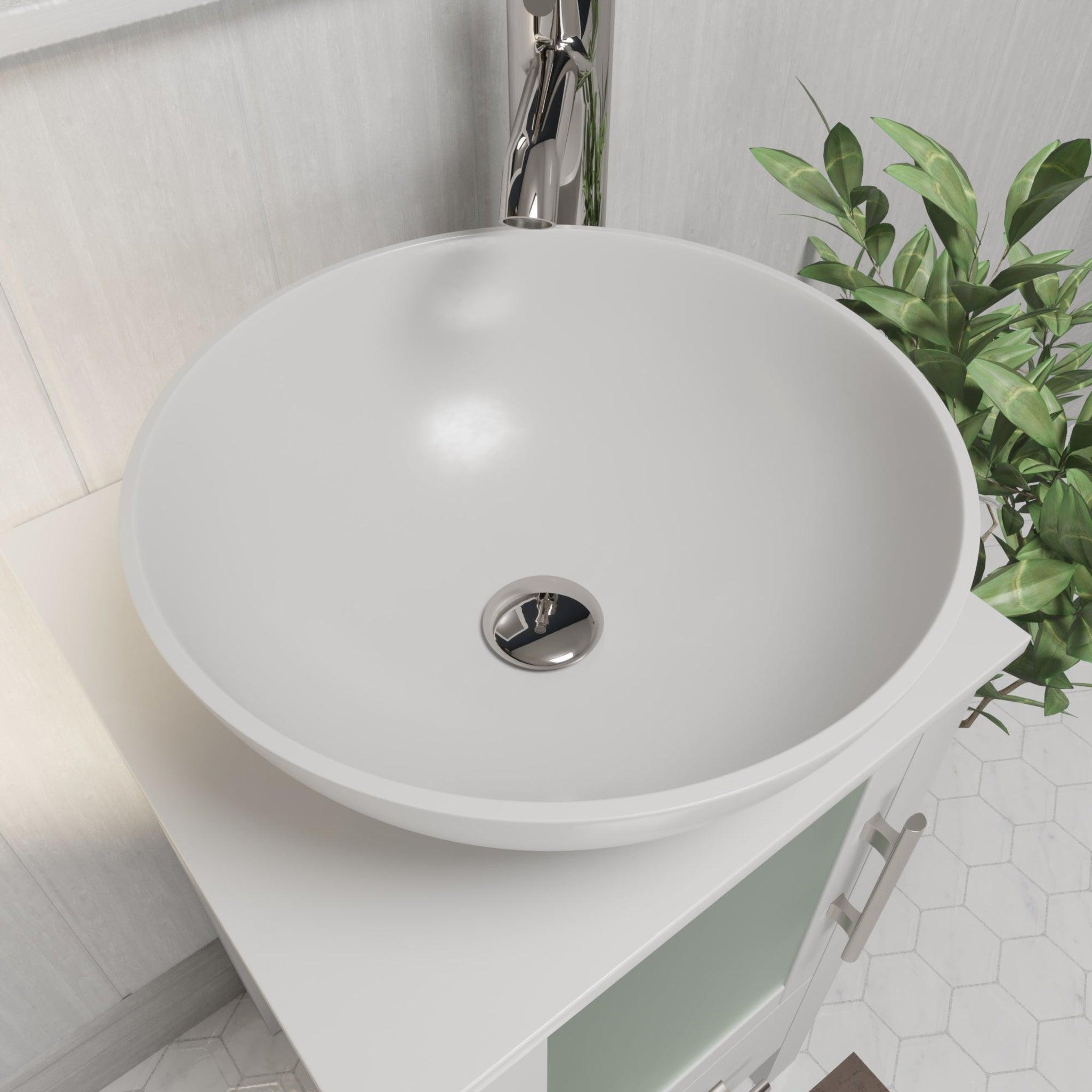 Cambridge Plumbing, Cambridge Plumbing 16" White Mineral Composite Round Vessel Bathroom Sink