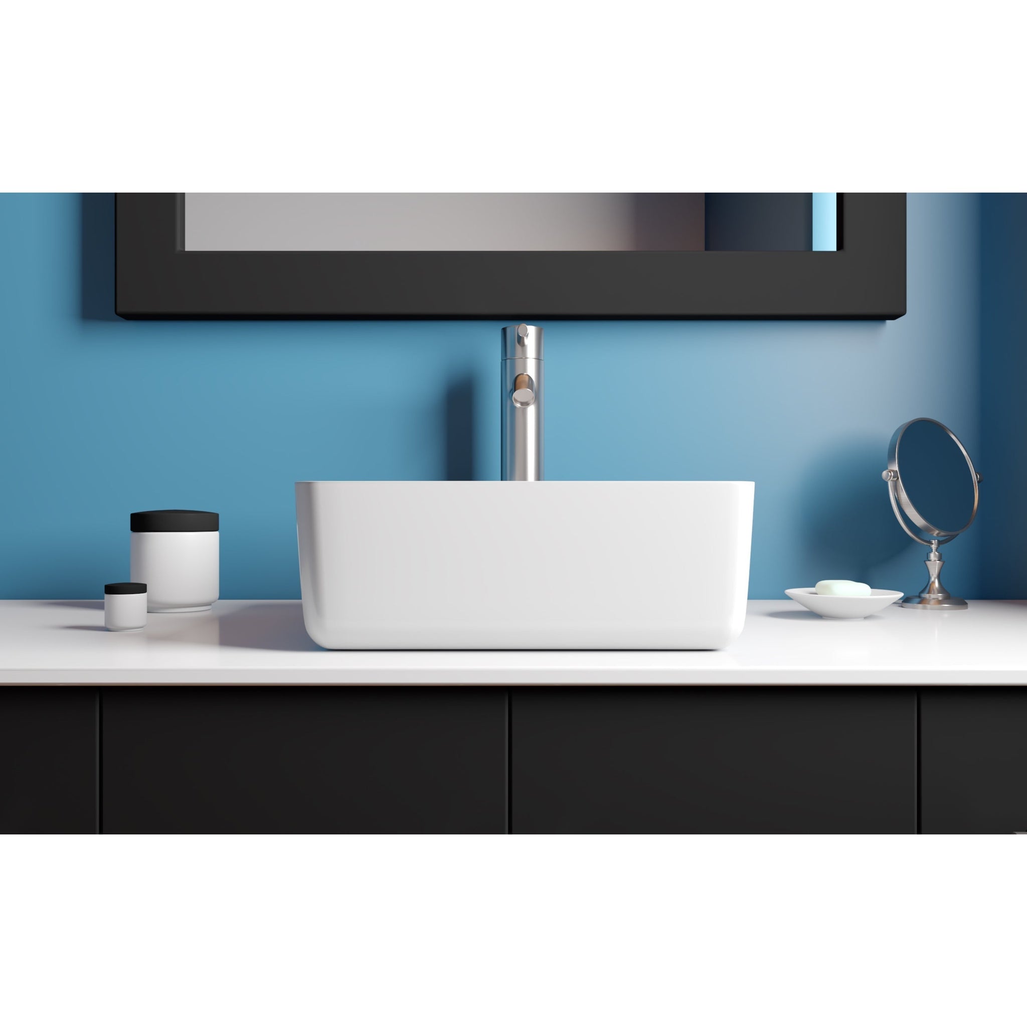 Cambridge Plumbing, Cambridge Plumbing 16" White Mineral Composite Square Vessel Bathroom Sink