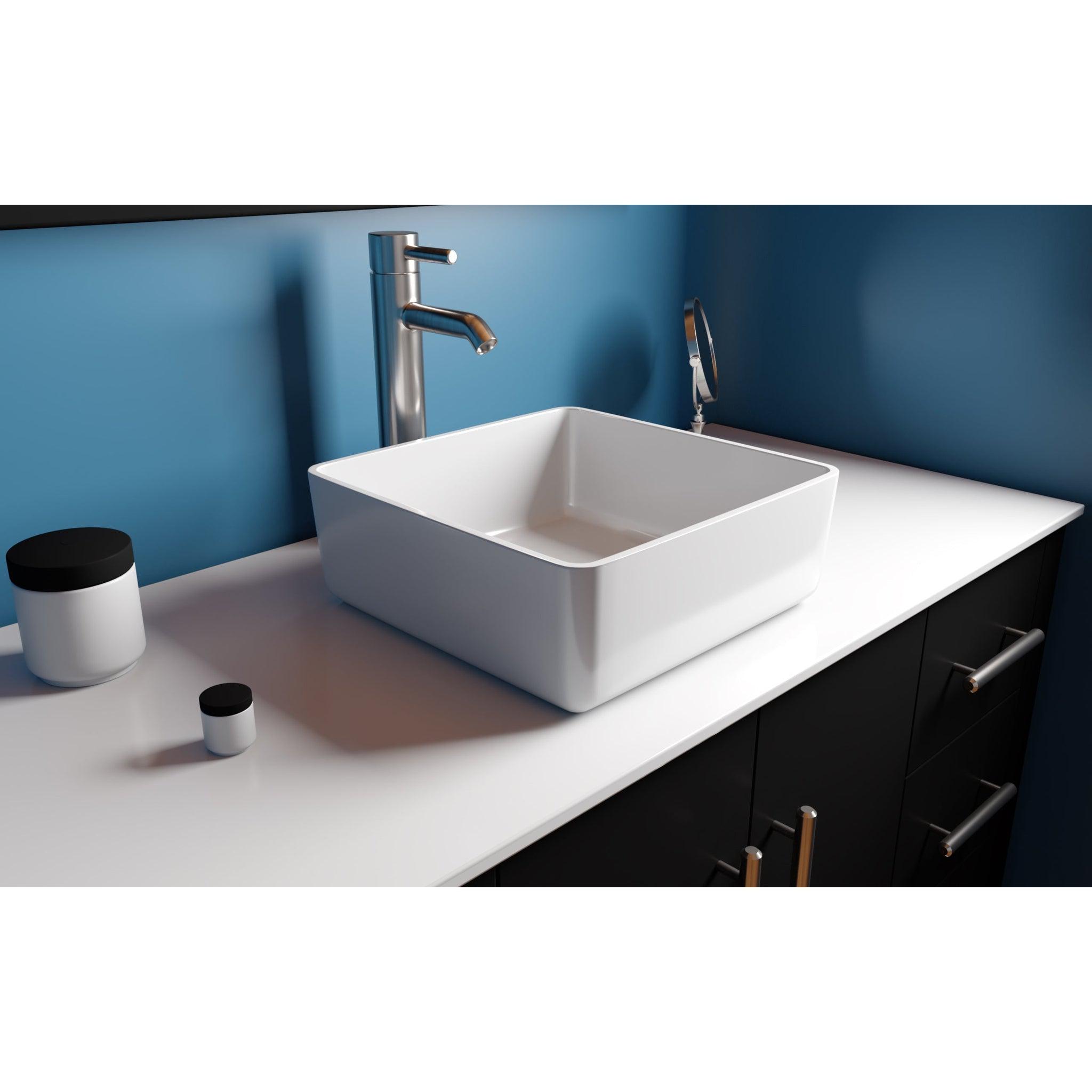 Cambridge Plumbing, Cambridge Plumbing 16" White Mineral Composite Square Vessel Bathroom Sink