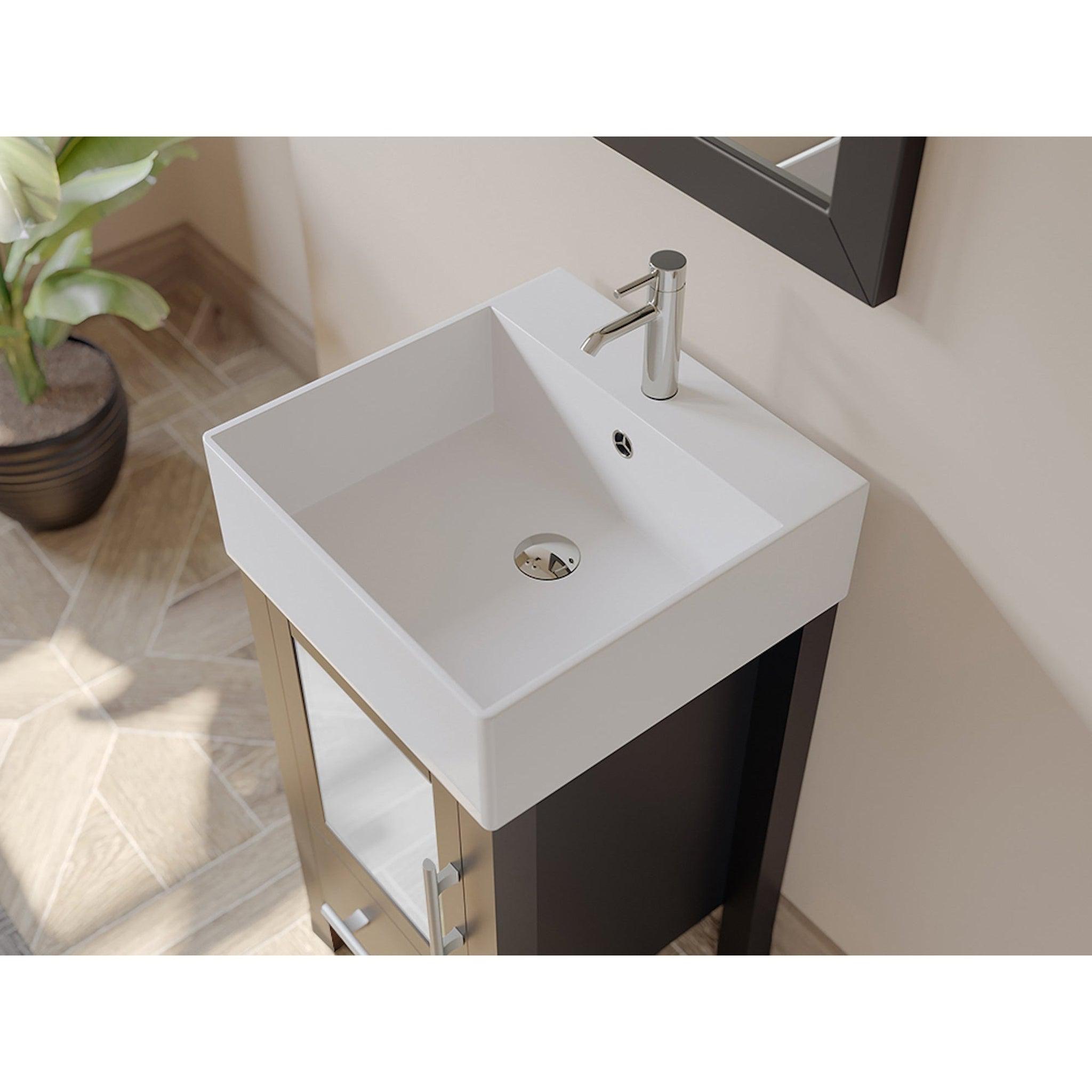 Cambridge Plumbing, Cambridge Plumbing 18" Black Espresso Wood Single Vanity Set With Porcelain Countertop And Square Vessel Sink With Faucet Hole And Brushed Nickel Plumbing Finish