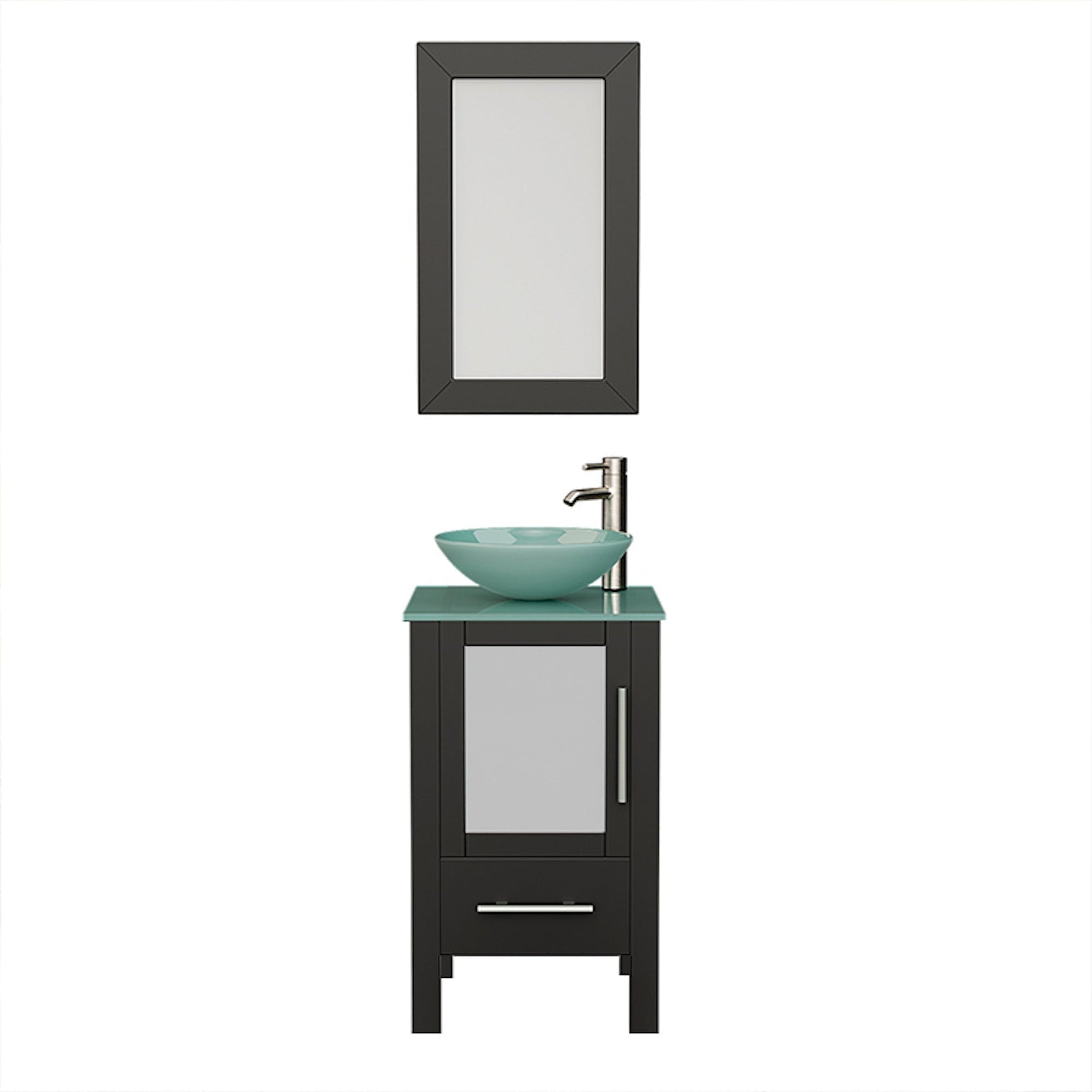 Cambridge Plumbing, Cambridge Plumbing 18" Black Espresso Wood Single Vanity Set With Tempered Glass Countertop And Circular Vessel Sink With Brushed Nickel Plumbing Finish