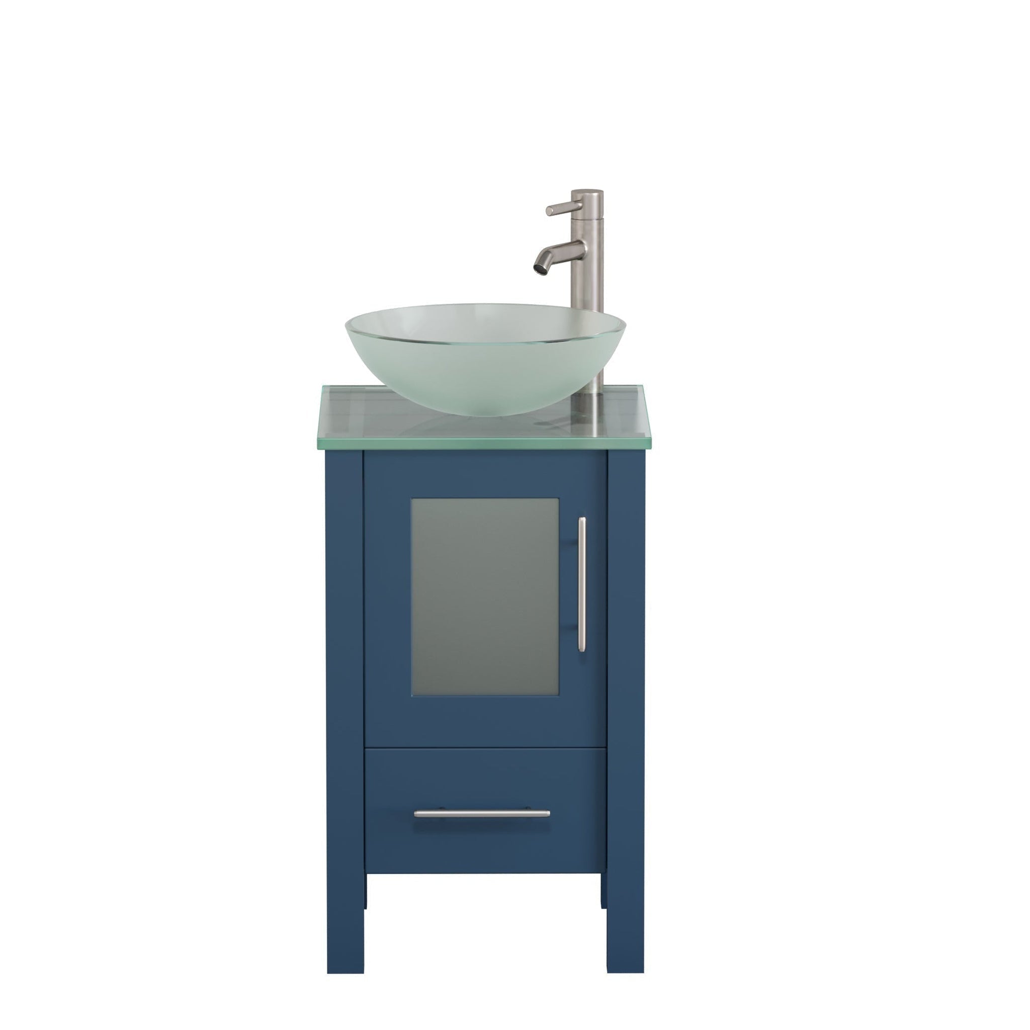 Cambridge Plumbing, Cambridge Plumbing 18" Modern Wood and Glass Vanity with Brushed Nickel Plumbing-8137BS-BN