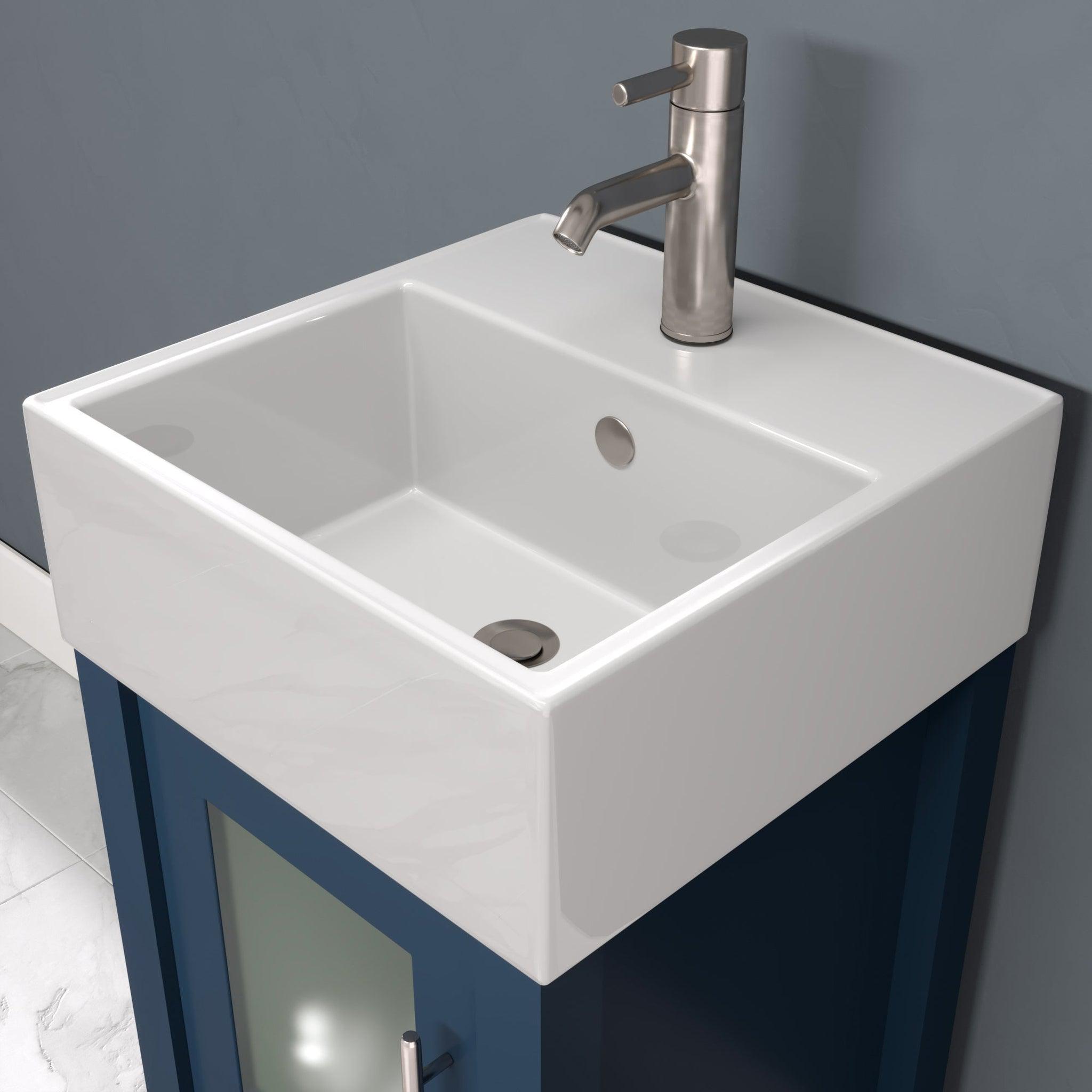 Cambridge Plumbing, Cambridge Plumbing 18" Modern Wood and Porcelain Vanity with Brushed Nickel Plumbing-8137S-BN