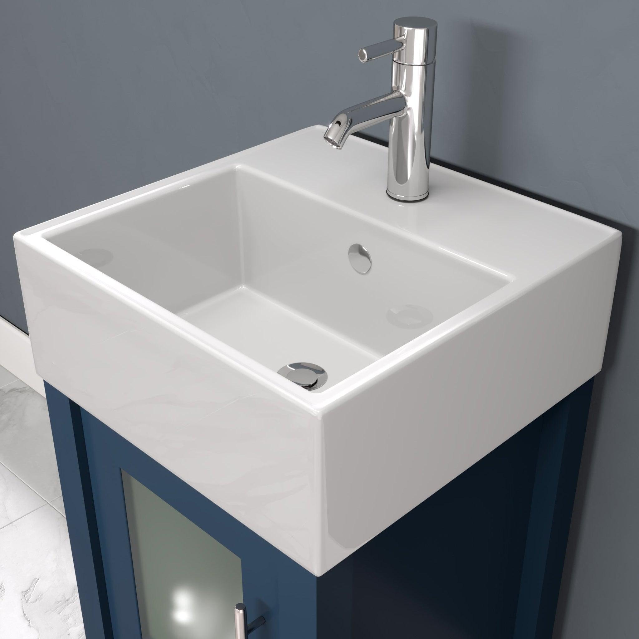 Cambridge Plumbing, Cambridge Plumbing 18" Modern Wood and Porcelain Vanity with Polished Chrome Plumbing-8137S-CP