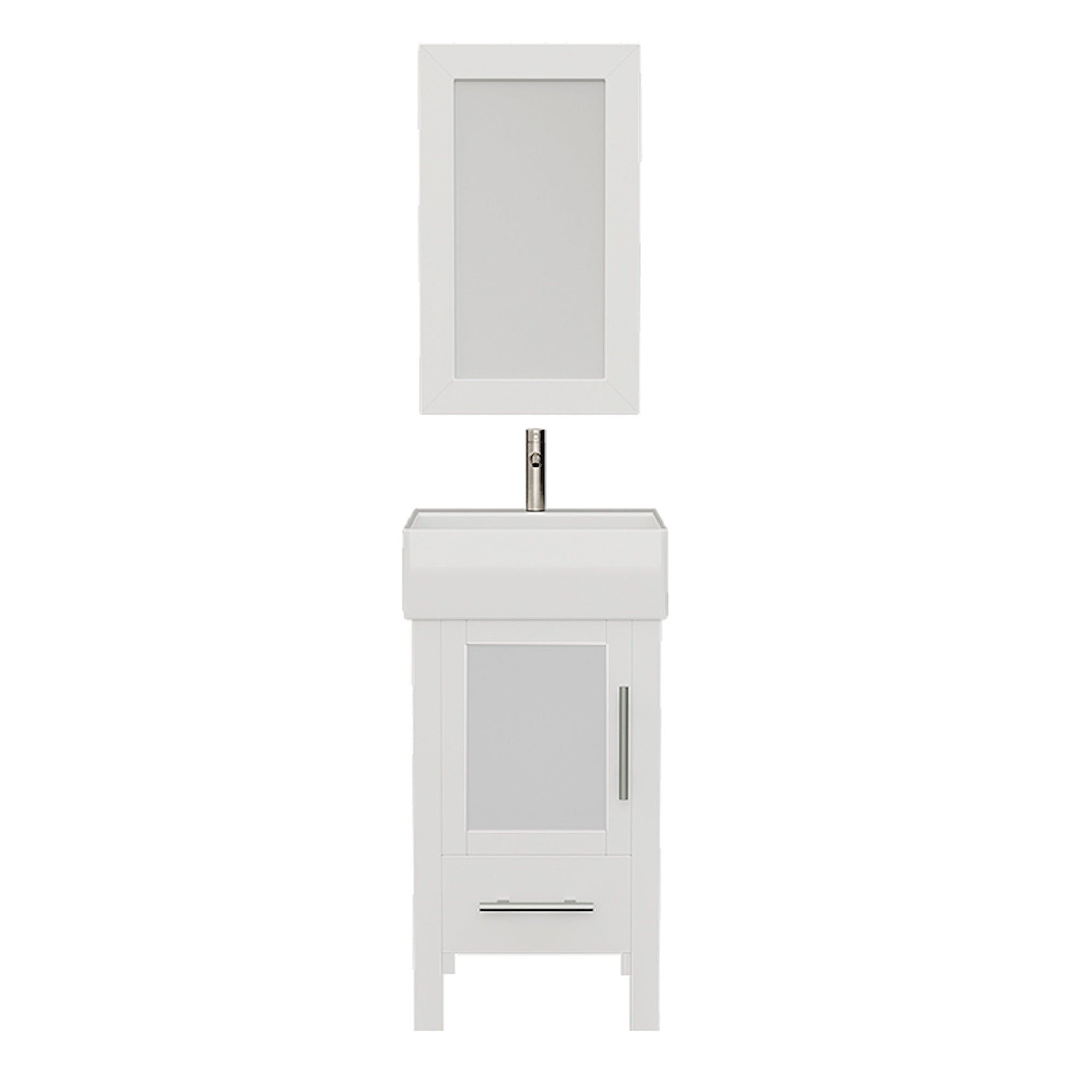 Cambridge Plumbing, Cambridge Plumbing 18" White Single Wood Vanity Set With Porcelain Countertop And Square Vessel Sink With Faucet Hole And Brushed Nickel Plumbing Finish