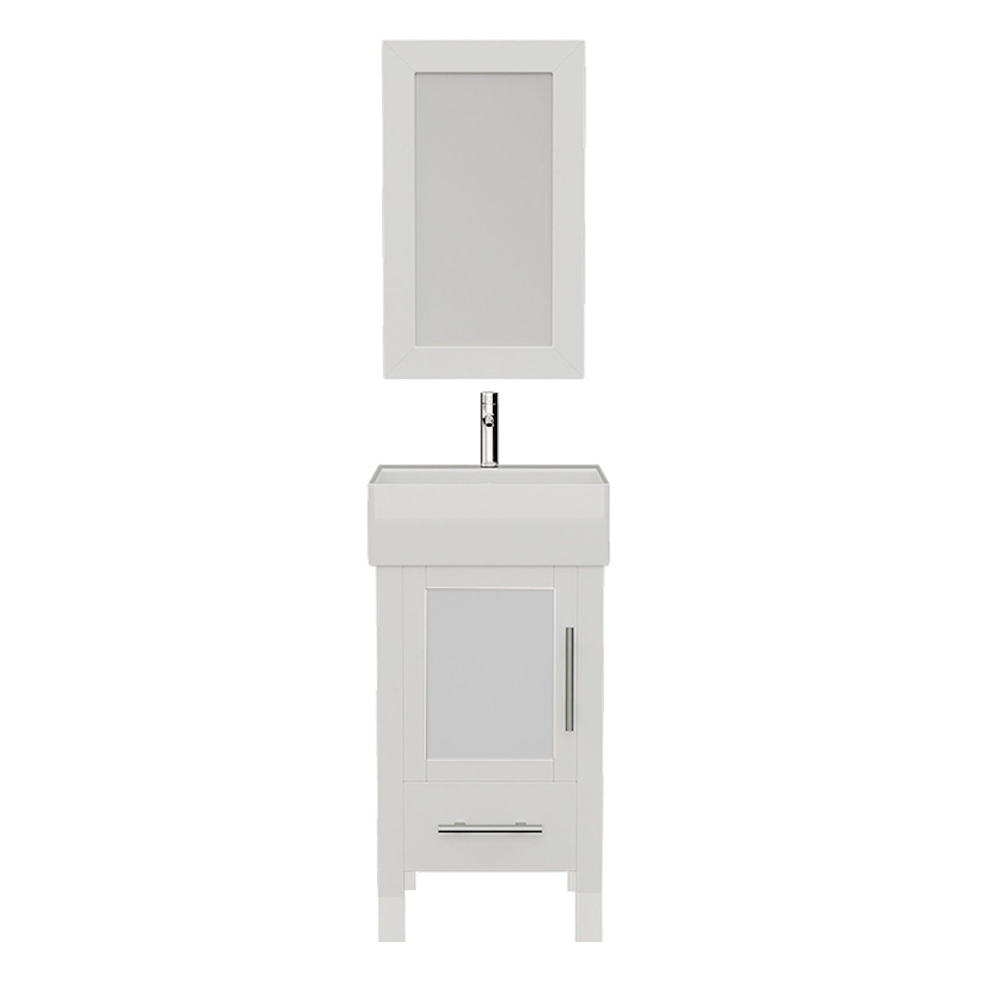 Cambridge Plumbing, Cambridge Plumbing 18" White Single Wood Vanity Set With Porcelain Countertop And Square Vessel Sink With Faucet Hole And Polished Chrome Plumbing Finish