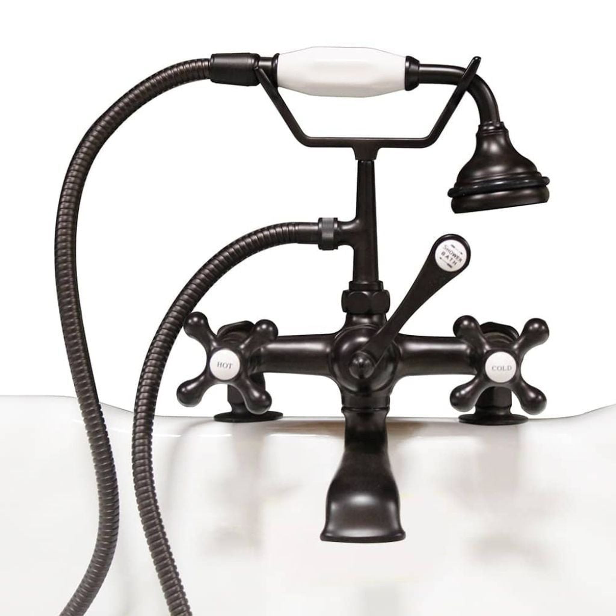 Cambridge Plumbing, Cambridge Plumbing 2" Risers Oil Rubbed Bronze Deck Mount British Telephone Style Faucet With Hand Held Shower