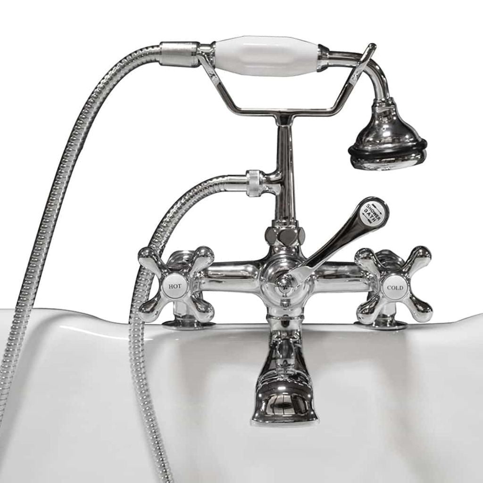 Cambridge Plumbing, Cambridge Plumbing 2" Risers Polished Chrome Deck Mount British Telephone Style Faucet With Hand Held Shower