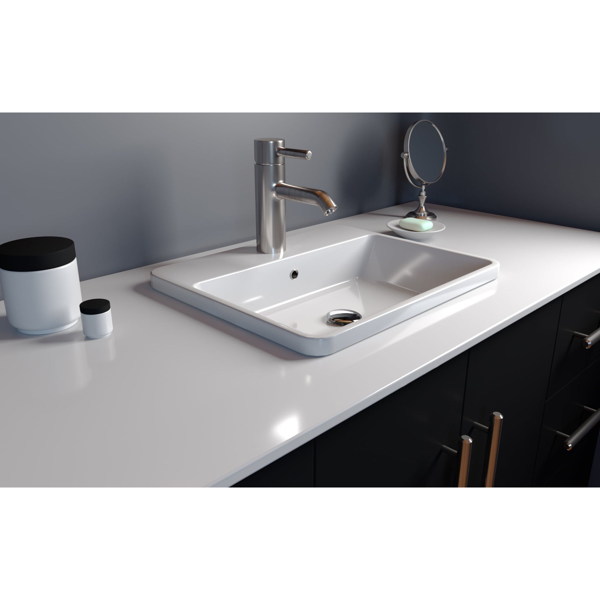 Cambridge Plumbing, Cambridge Plumbing 21" White Mineral Composite Single Recessed Bathroom Sink