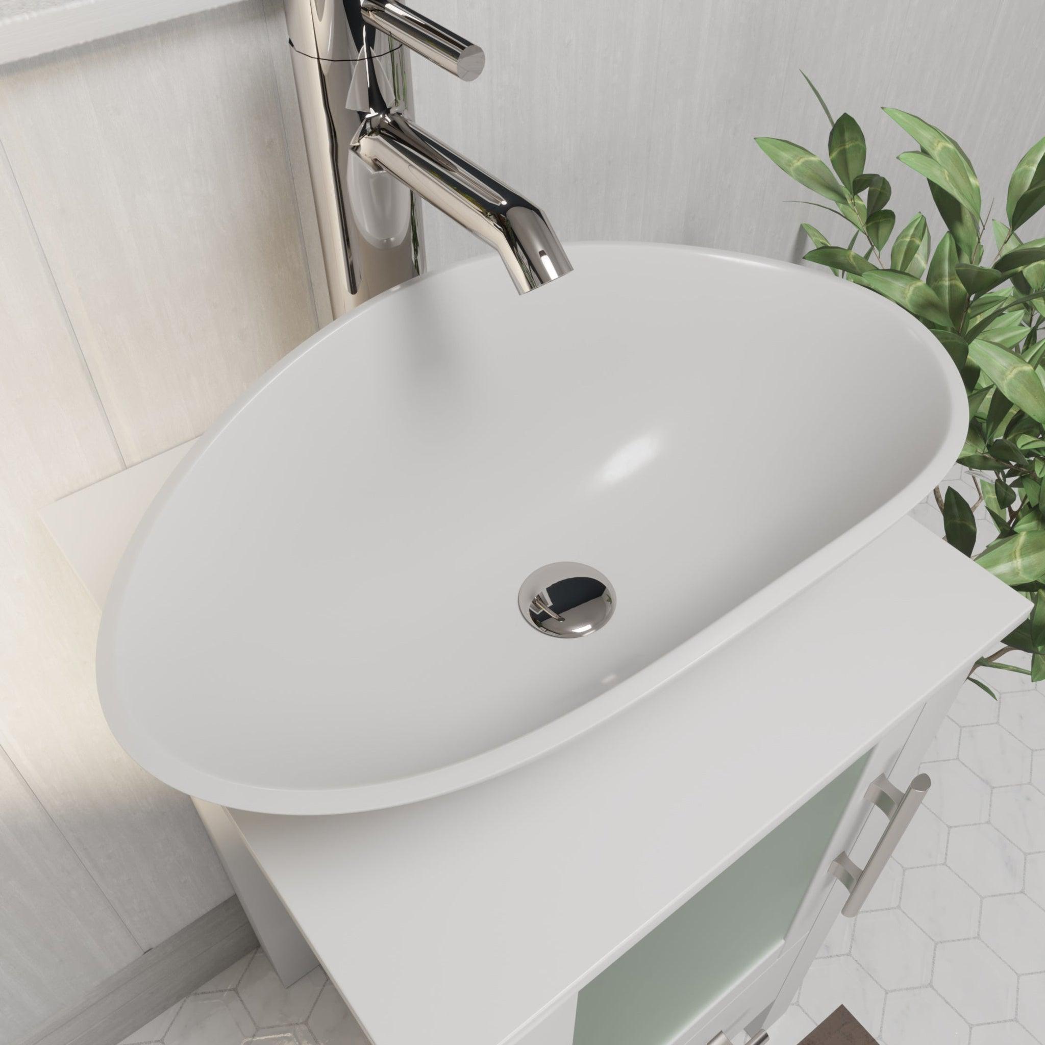 Cambridge Plumbing, Cambridge Plumbing 24" White Mineral Composite Bathroom Oval Vessel Bathroom Sink