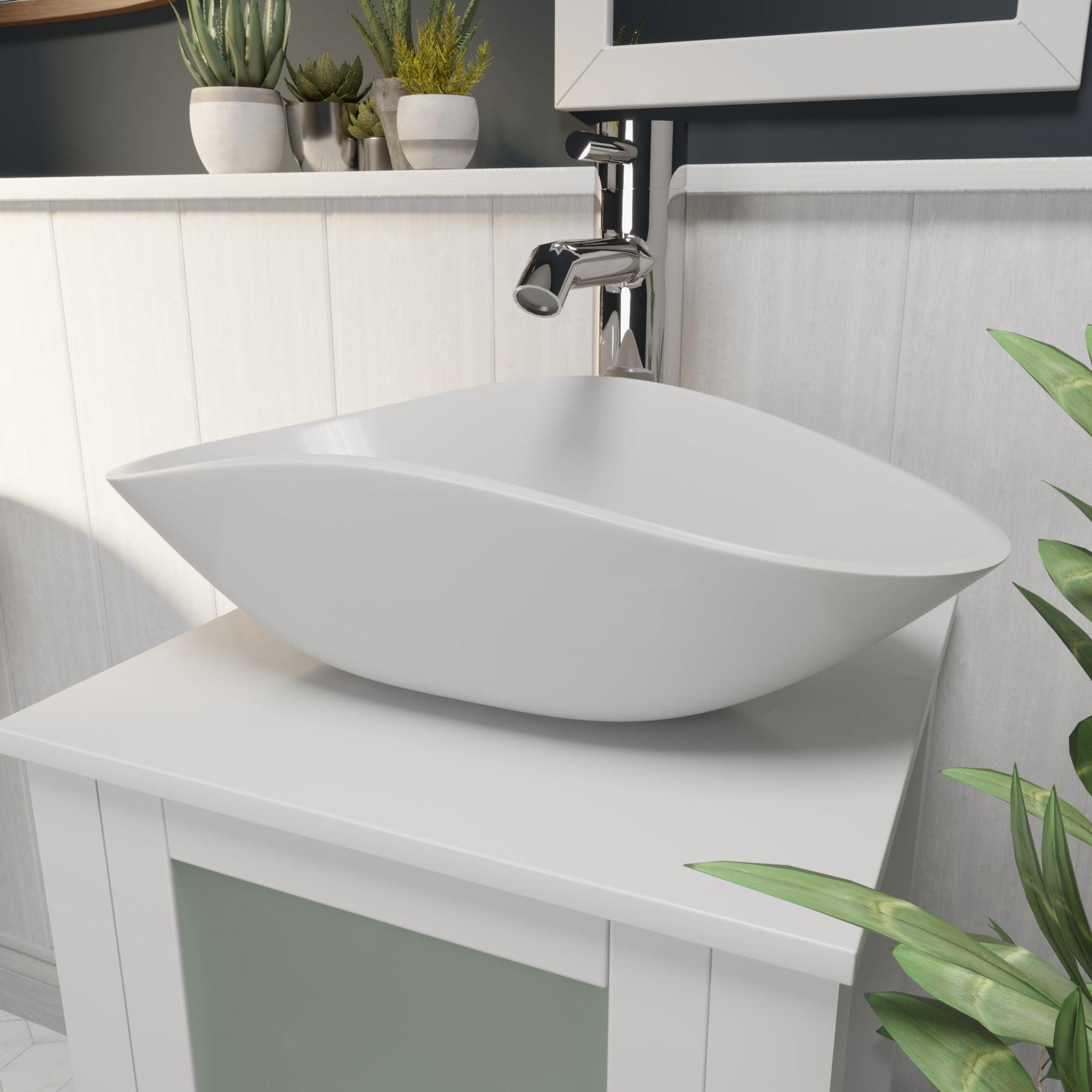 Cambridge Plumbing, Cambridge Plumbing 24" White Mineral Composite Bathroom Oval Vessel Bathroom Sink