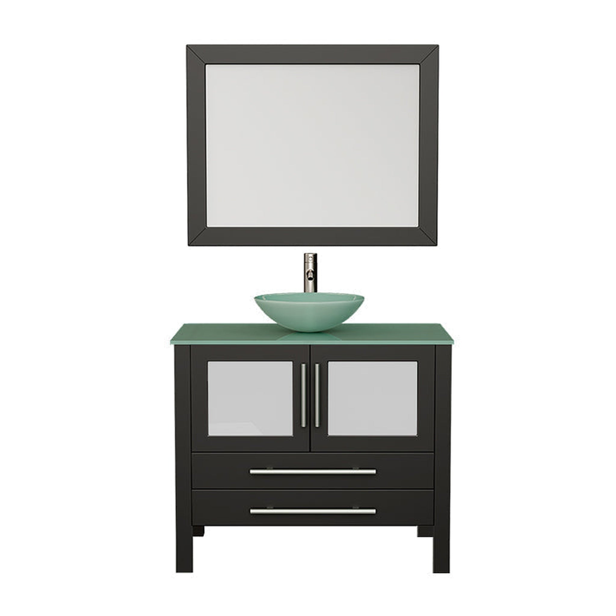 Cambridge Plumbing, Cambridge Plumbing 36" Black Espresso Wood Single Vanity Set With Tempered Glass Countertop And Circular Vessel Sink With Brushed Nickel Plumbing Finish