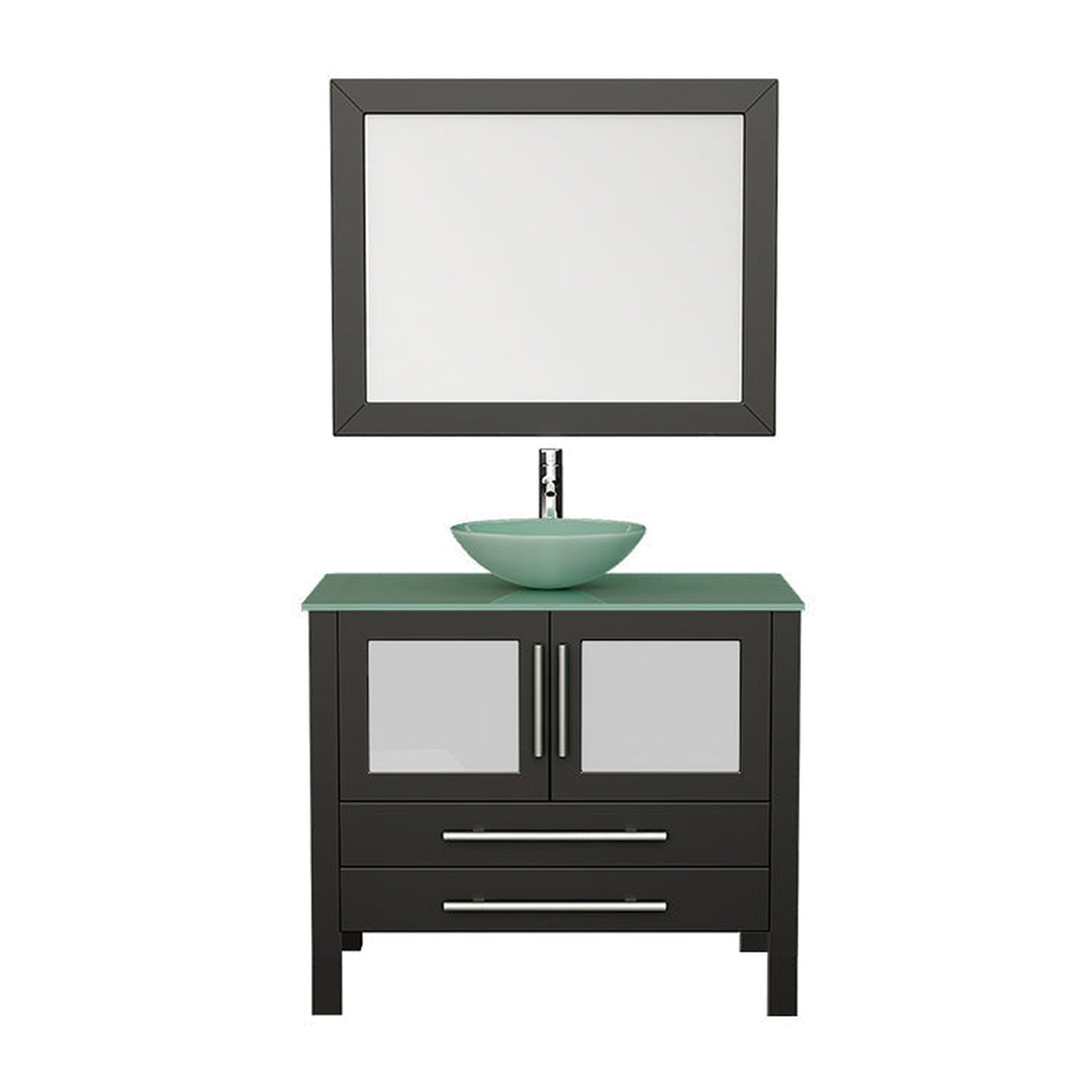 Cambridge Plumbing, Cambridge Plumbing 36" Black Espresso Wood Single Vanity Set With Tempered Glass Countertop And Circular Vessel Sink With Polished Chrome Plumbing Finish