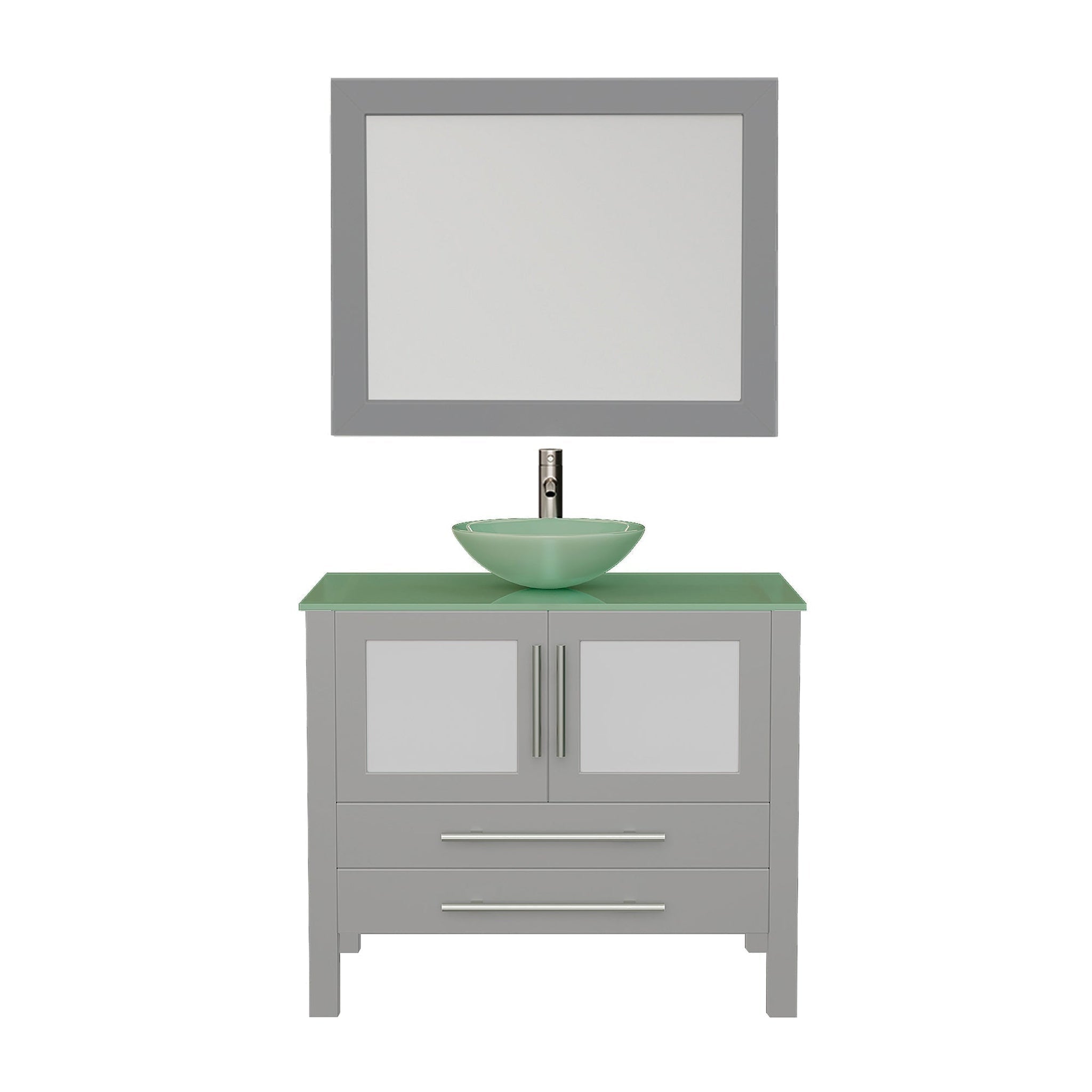 Cambridge Plumbing, Cambridge Plumbing 36" Gray Wood Single Vanity Set With Tempered Glass Countertop And Circular Vessel Sink With Brushed Nickel Plumbing Finish