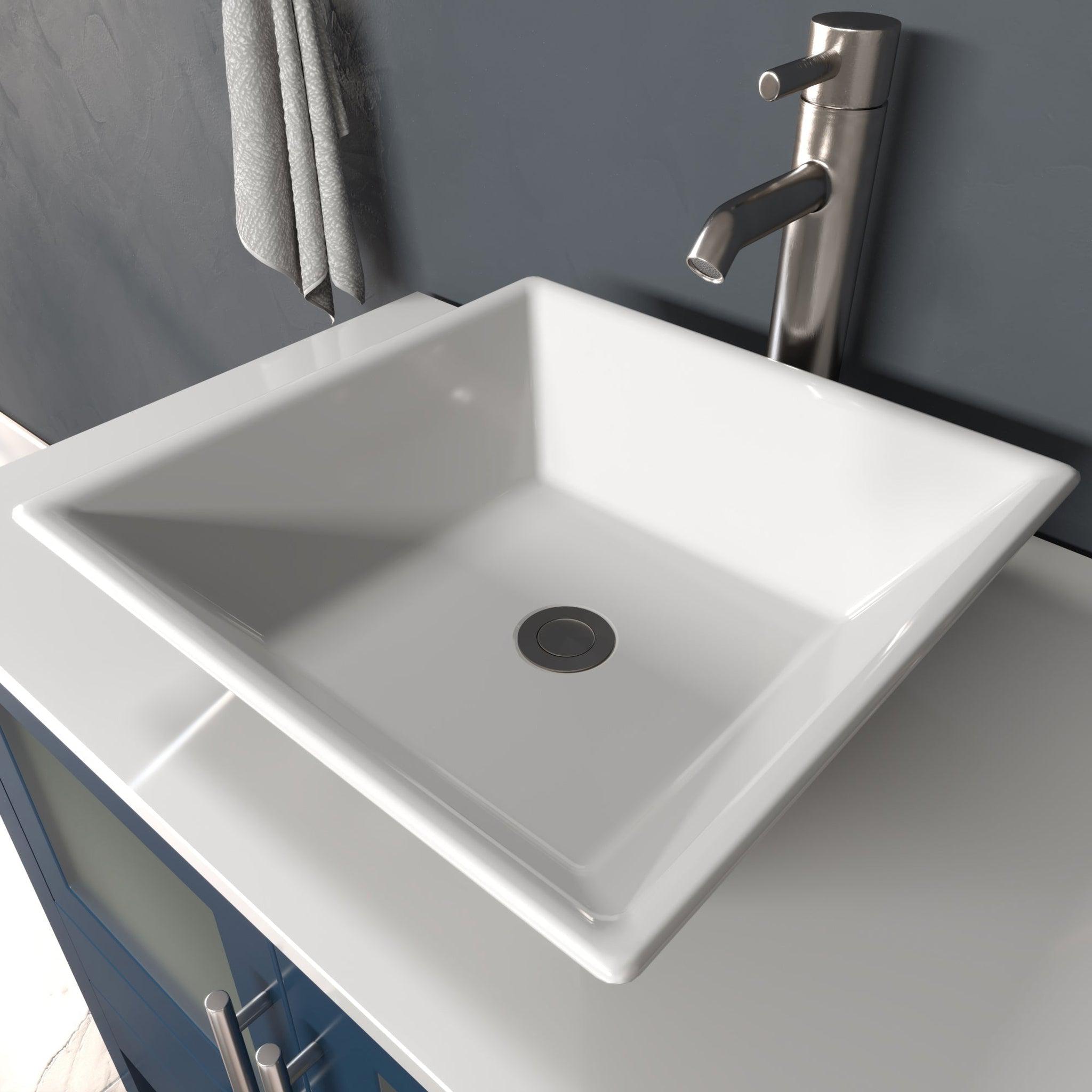 Cambridge Plumbing, Cambridge Plumbing 36" Modern Wood and Porcelain Vanity with Brushed Nickel Plumbing-8111S-BN