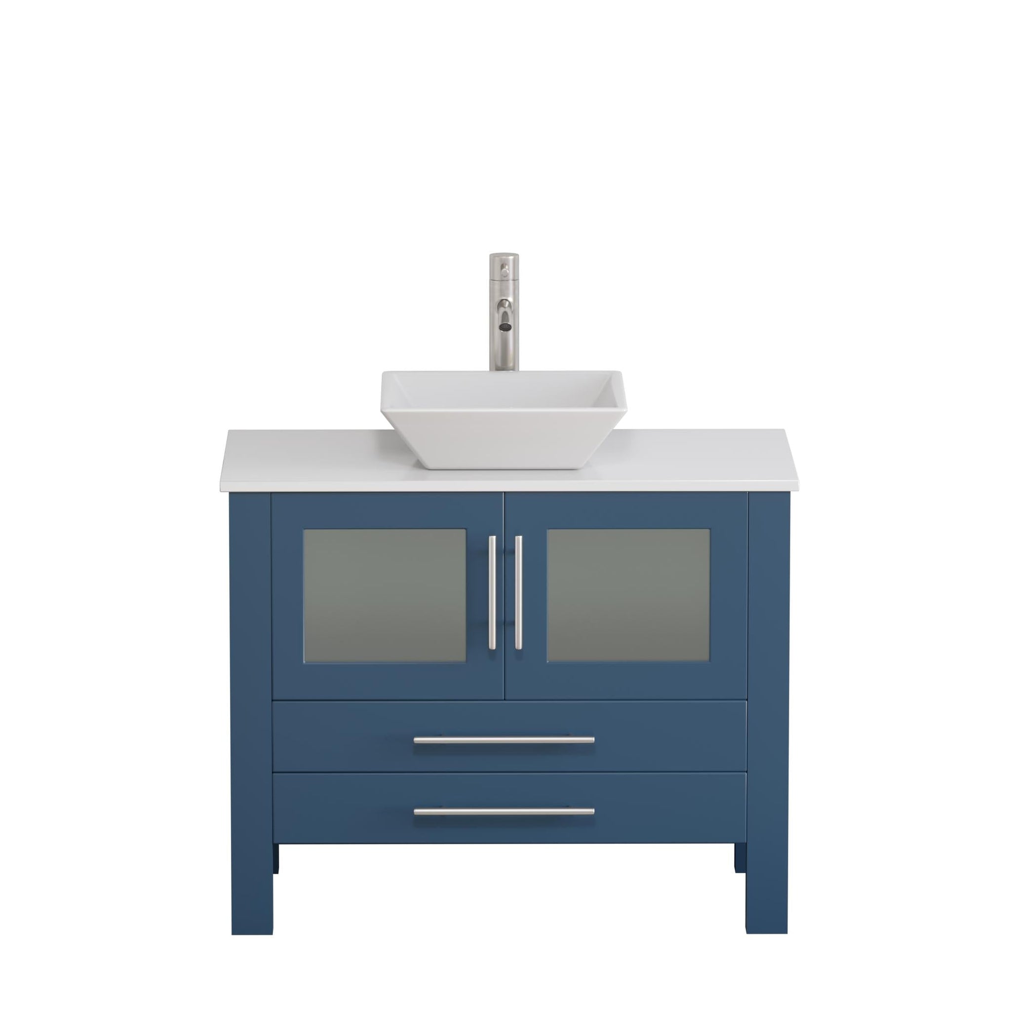 Cambridge Plumbing, Cambridge Plumbing 36" Modern Wood and Porcelain Vanity with Brushed Nickel Plumbing-8111S-BN