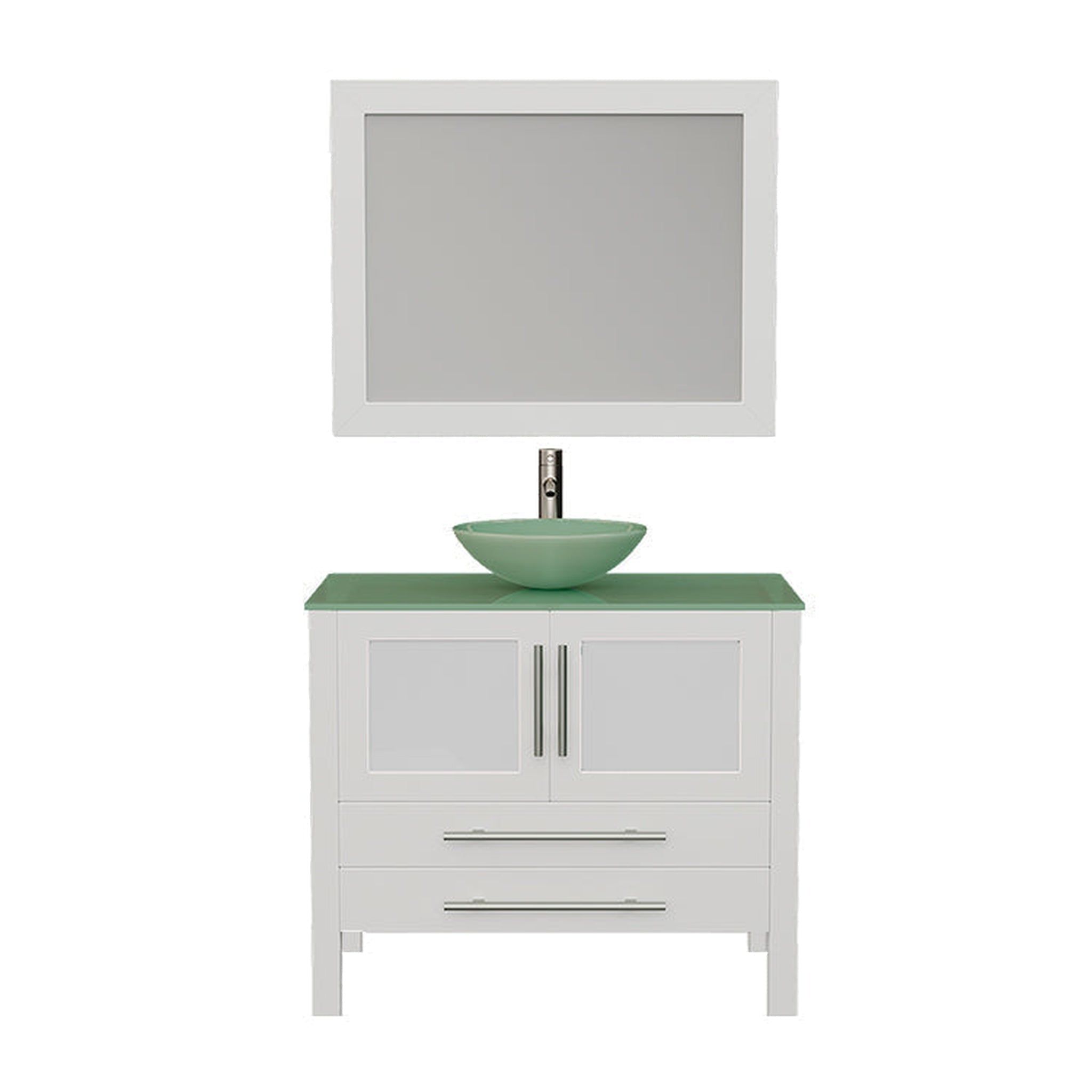 Cambridge Plumbing, Cambridge Plumbing 36" White Wood Single Vanity Set With Tempered Glass Countertop And Circular Vessel Sink With Brushed Nickel Plumbing Finish