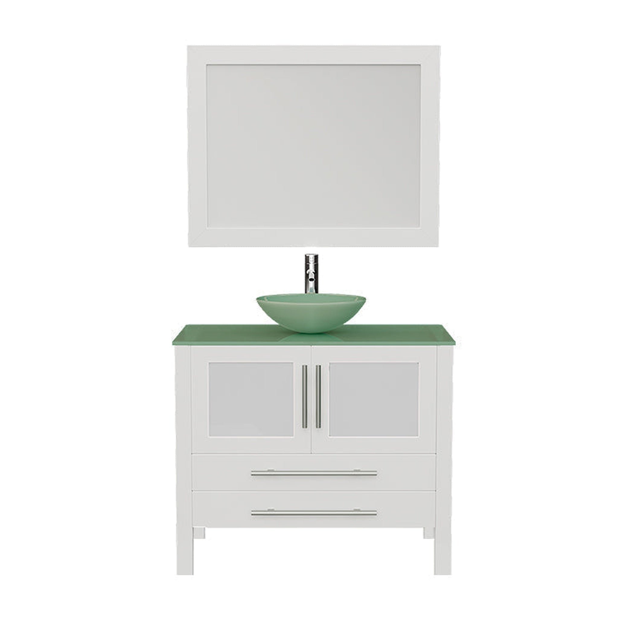 Cambridge Plumbing, Cambridge Plumbing 36" White Wood Single Vanity Set With Tempered Glass Countertop And Circular Vessel Sink With Polished Chrome Plumbing Finish