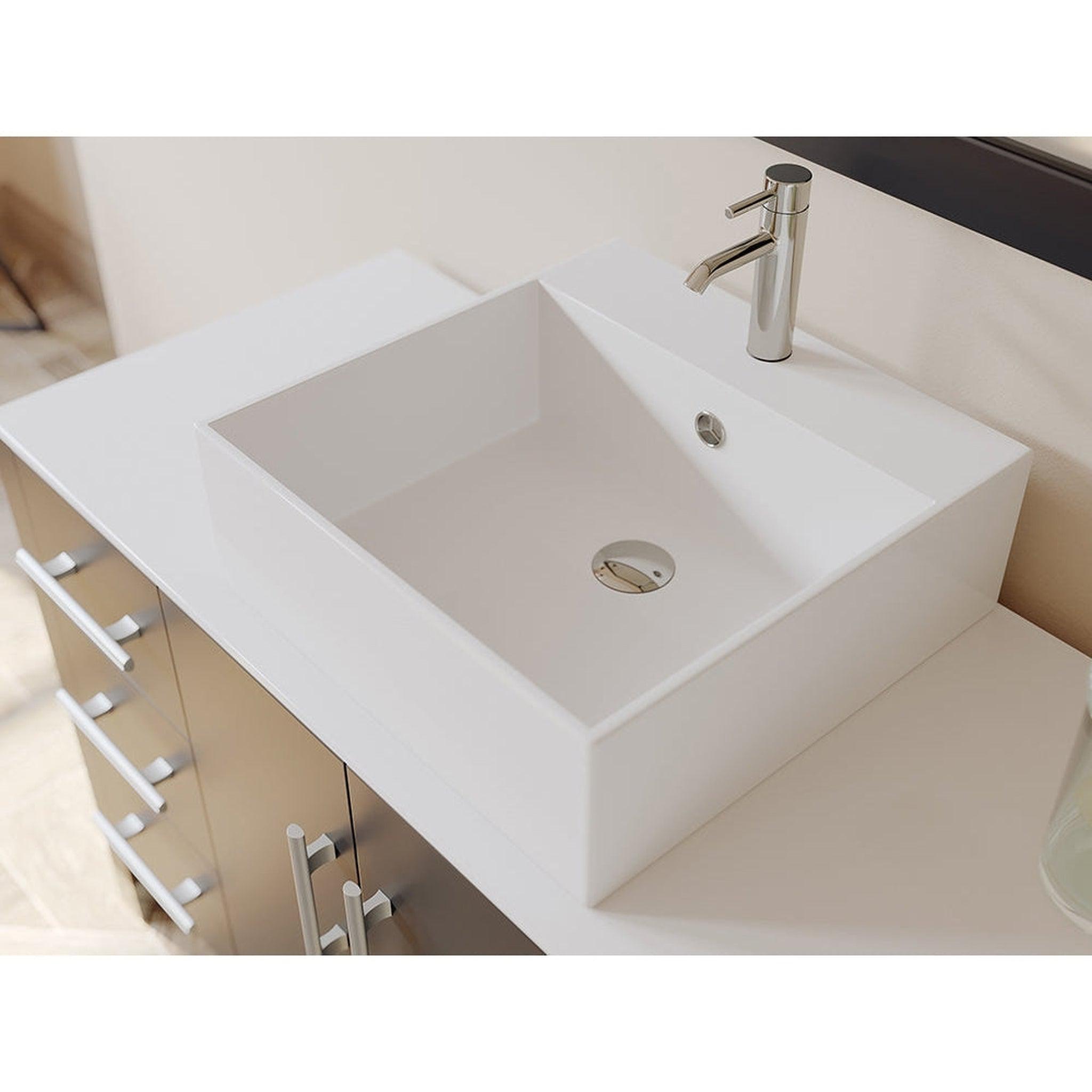 Cambridge Plumbing, Cambridge Plumbing 48" Black Espresso Wood Single Vanity Set With Porcelain Square Vessel Sink With Faucet Hole And Brushed Nickel Plumbing Finish