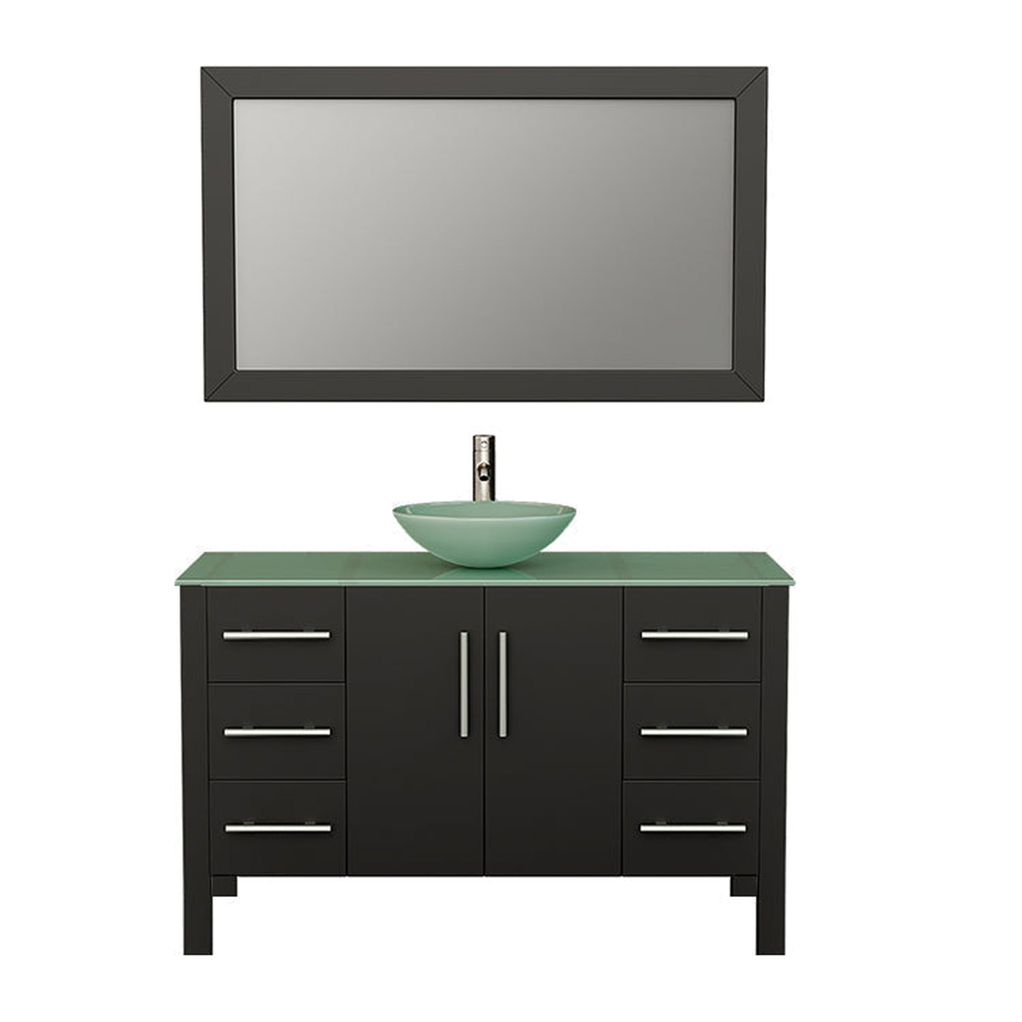 Cambridge Plumbing, Cambridge Plumbing 48" Black Espresso Wood Single Vanity Set With Tempered Glass Countertop And Circular Vessel Sink With Brushed Nickel Plumbing Finish