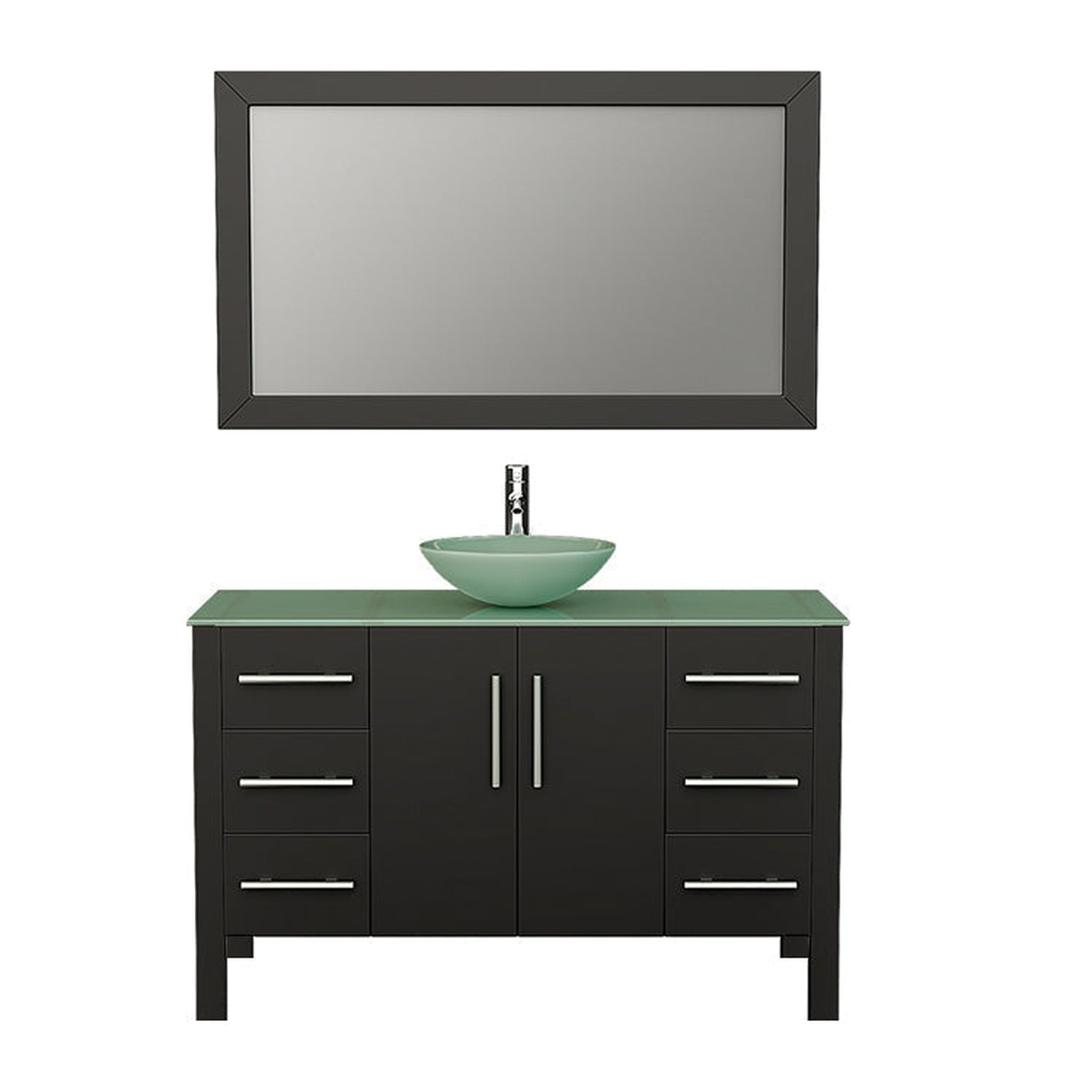 Cambridge Plumbing, Cambridge Plumbing 48" Black Espresso Wood Single Vanity Set With Tempered Glass Countertop And Circular Vessel Sink With Polished Chrome Plumbing Finish