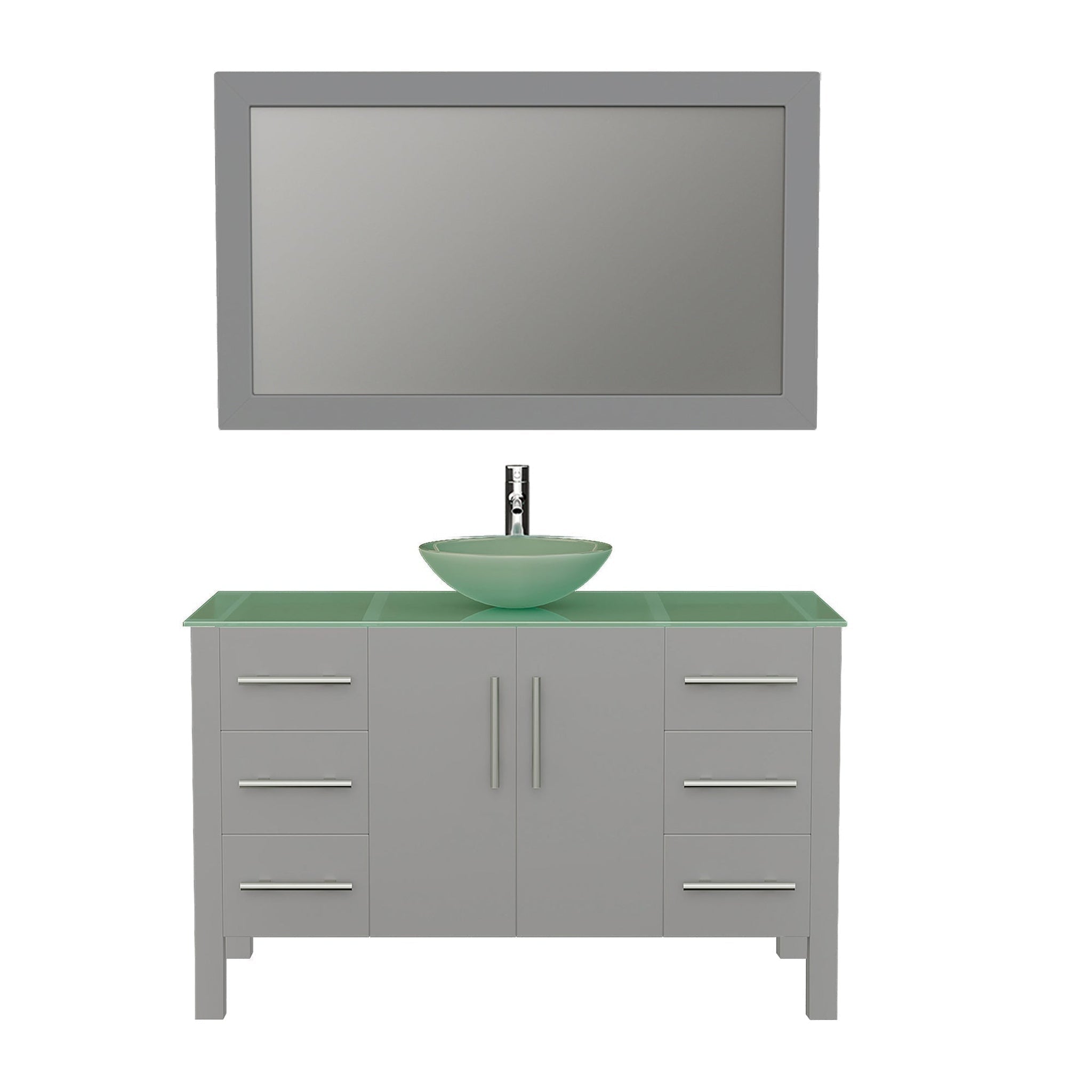 Cambridge Plumbing, Cambridge Plumbing 48" Gray Wood Single Vanity Set With Tempered Glass Countertop And Circular Vessel Sink With Brushed Nickel Plumbing Finish