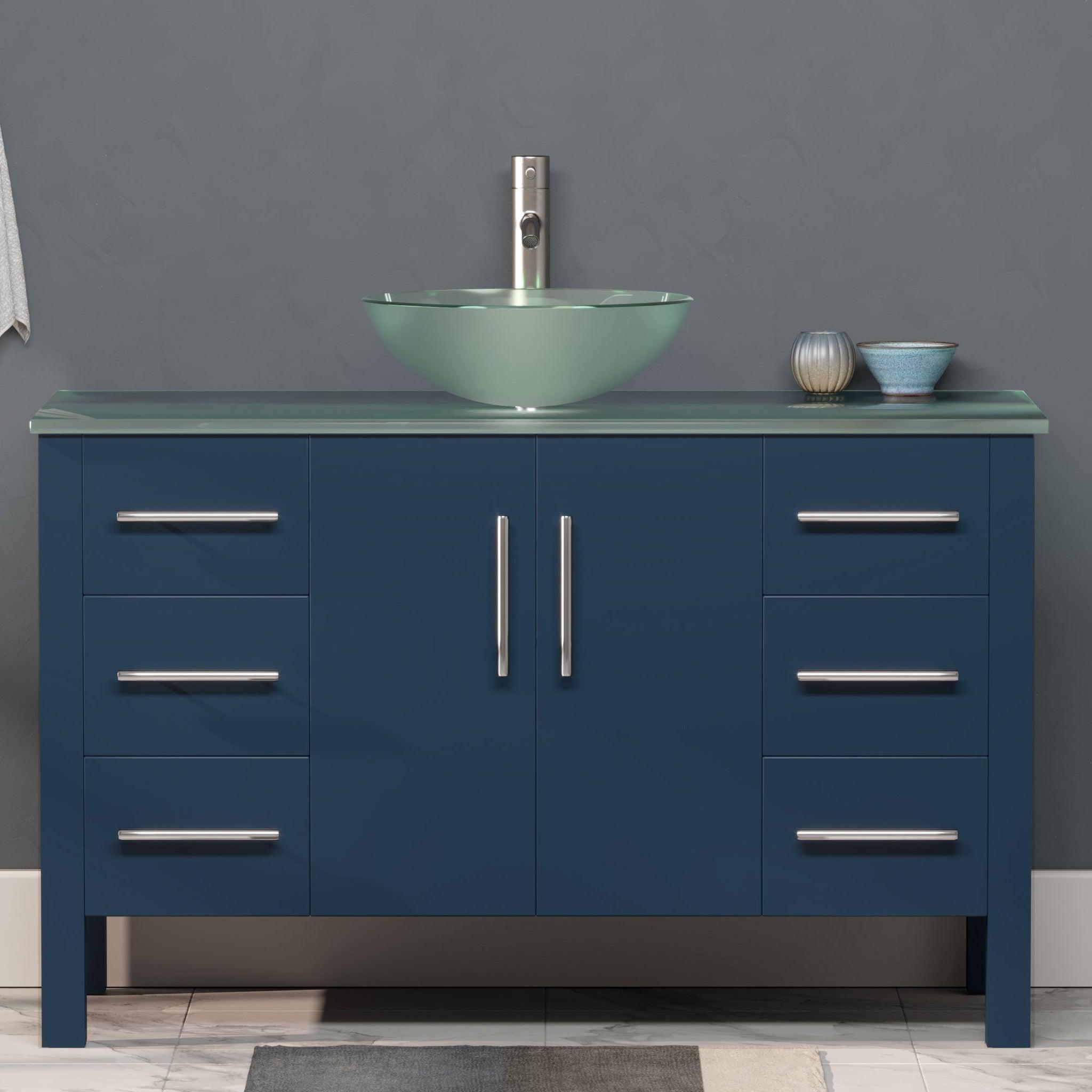 Cambridge Plumbing, Cambridge Plumbing 48" Modern Wood and Glass Vanity with Brushed Nickel Plumbing-8116BS-BN