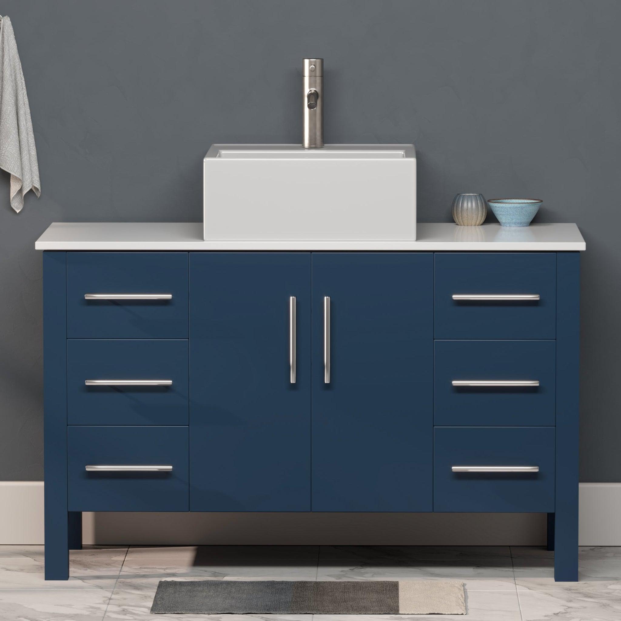 Cambridge Plumbing, Cambridge Plumbing 48" Modern Wood and Porcelain Vanity with Brushed Nickel Plumbing-8116S-BN