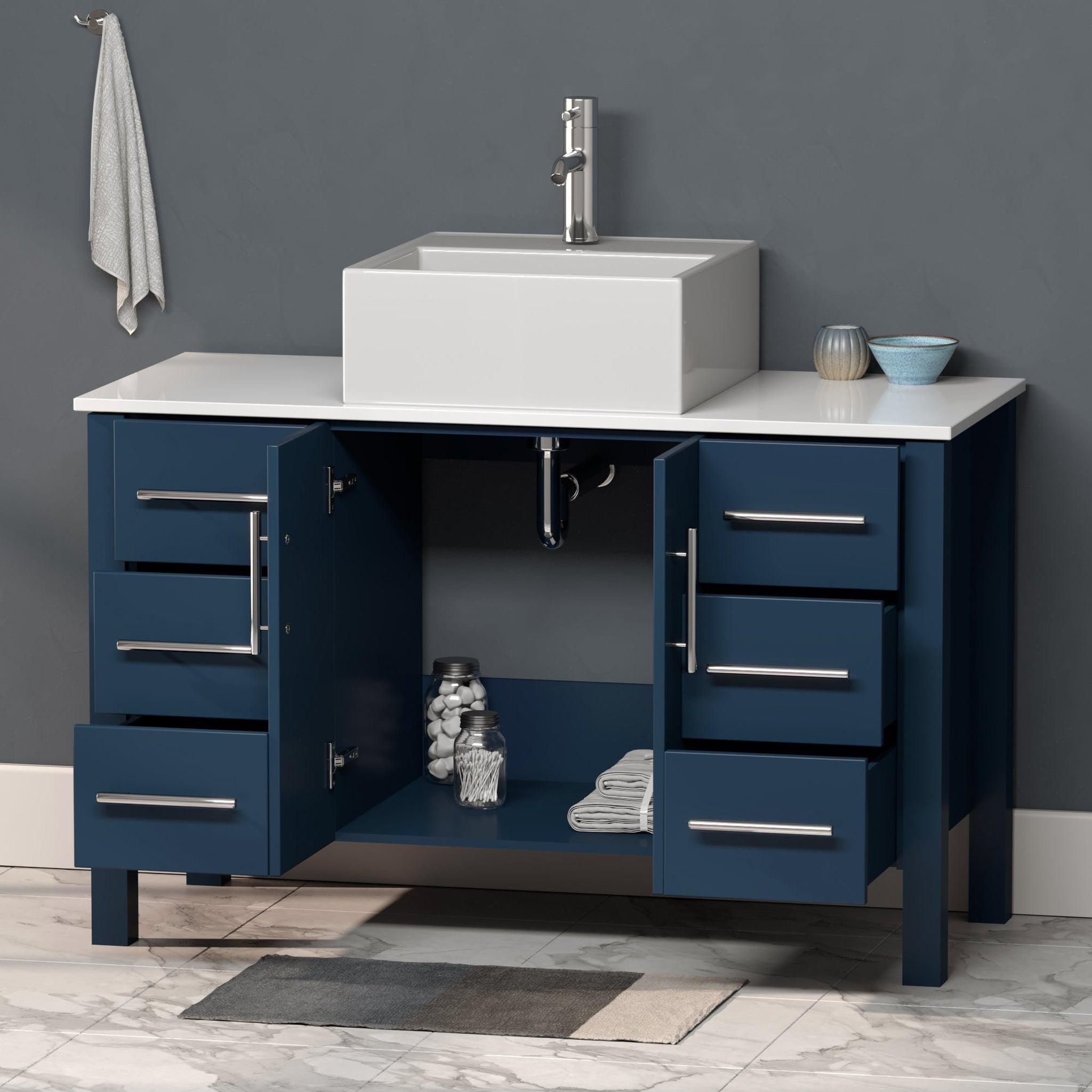 Cambridge Plumbing, Cambridge Plumbing 48" Modern Wood and Porcelain Vanity with Polished Chrome Plumbing-8116S-CP