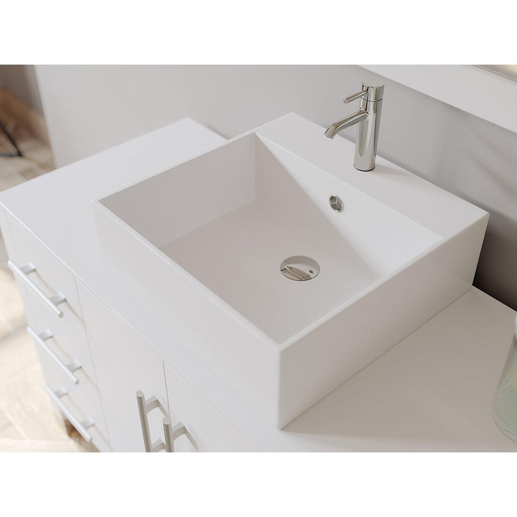 Cambridge Plumbing, Cambridge Plumbing 48" White Wood Single Vanity Set With Porcelain Countertop And Square Vessel Sink With Faucet Hole And Brushed Nickel Plumbing Finish