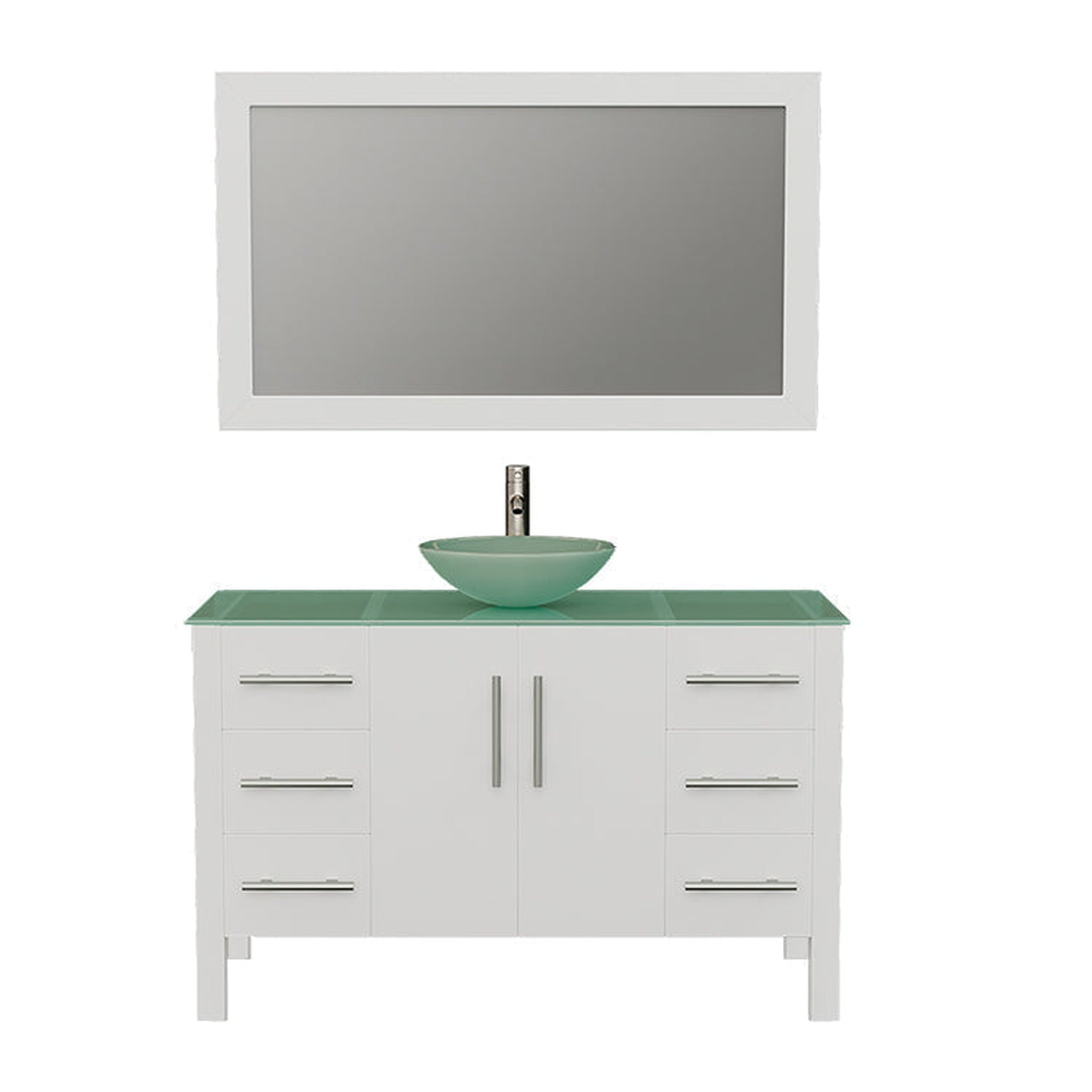 Cambridge Plumbing, Cambridge Plumbing 48" White Wood Single Vanity Set With Tempered Glass Countertop And Circular Vessel Sink With Brushed Nickel Plumbing Finish