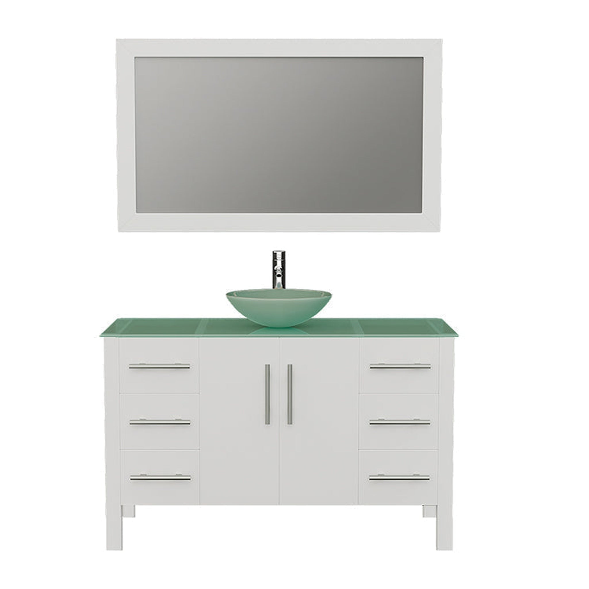 Cambridge Plumbing, Cambridge Plumbing 48" White Wood Single Vanity Set With Tempered Glass Countertop And Circular Vessel Sink With Polished Chrome Plumbing Finish