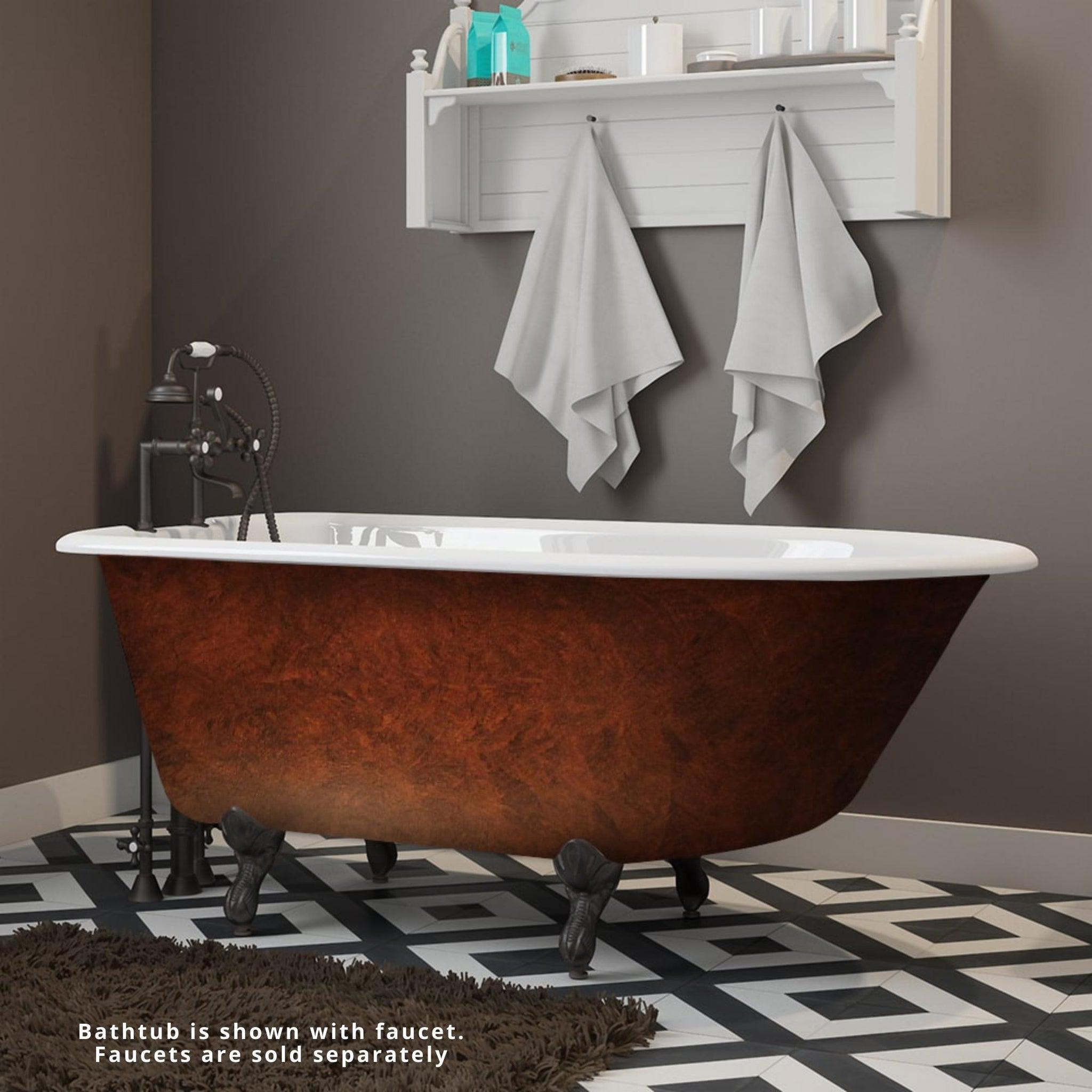 Cambridge Plumbing, Cambridge Plumbing 54" Hand Painted Copper Bronze Cast Iron Rolled Rim Clawfoot Bathtub With Deck Holes With Oil Rubbed Bronze Feet