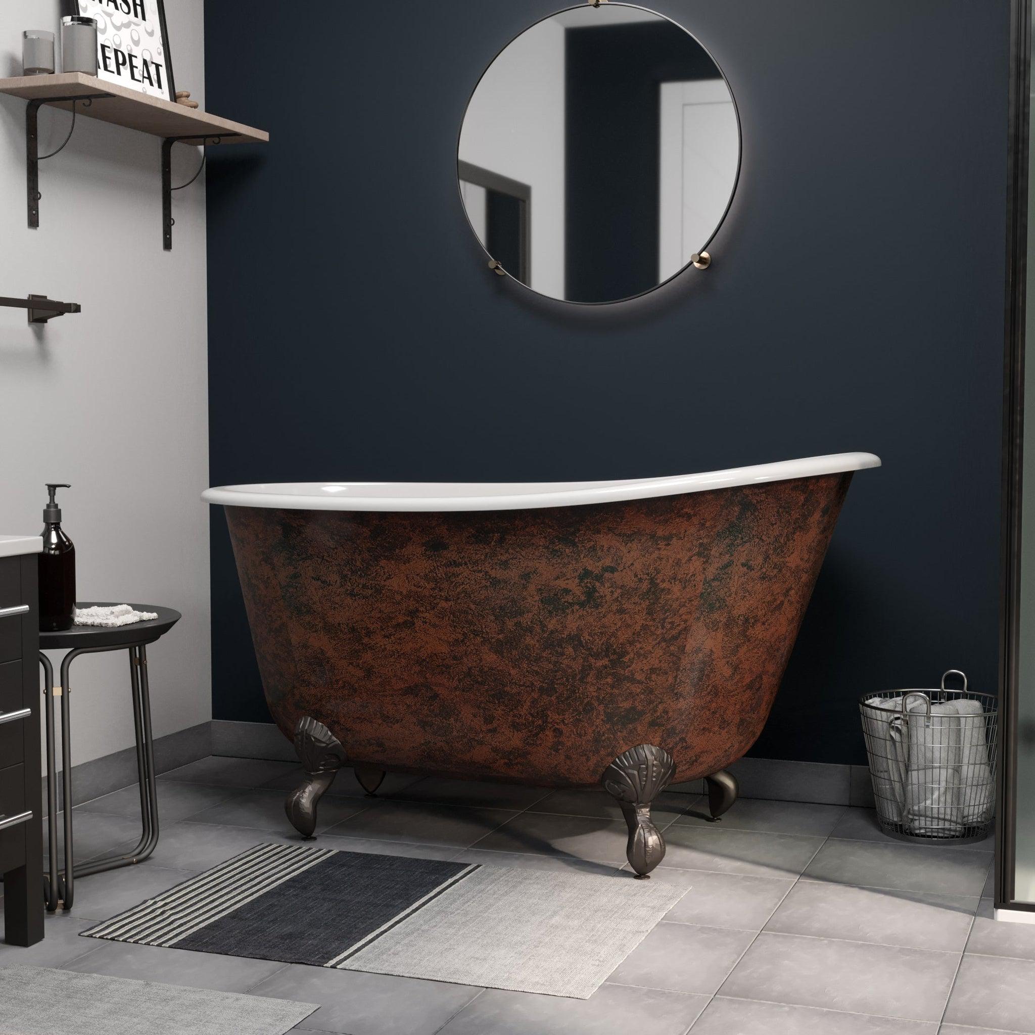 Cambridge Plumbing, Cambridge Plumbing 54" Hand Painted Copper Bronze Cast Iron Swedish Single Slipper Clawfoot Bathtub With No Faucet Holes With Oil Rubbed Bronze Feet