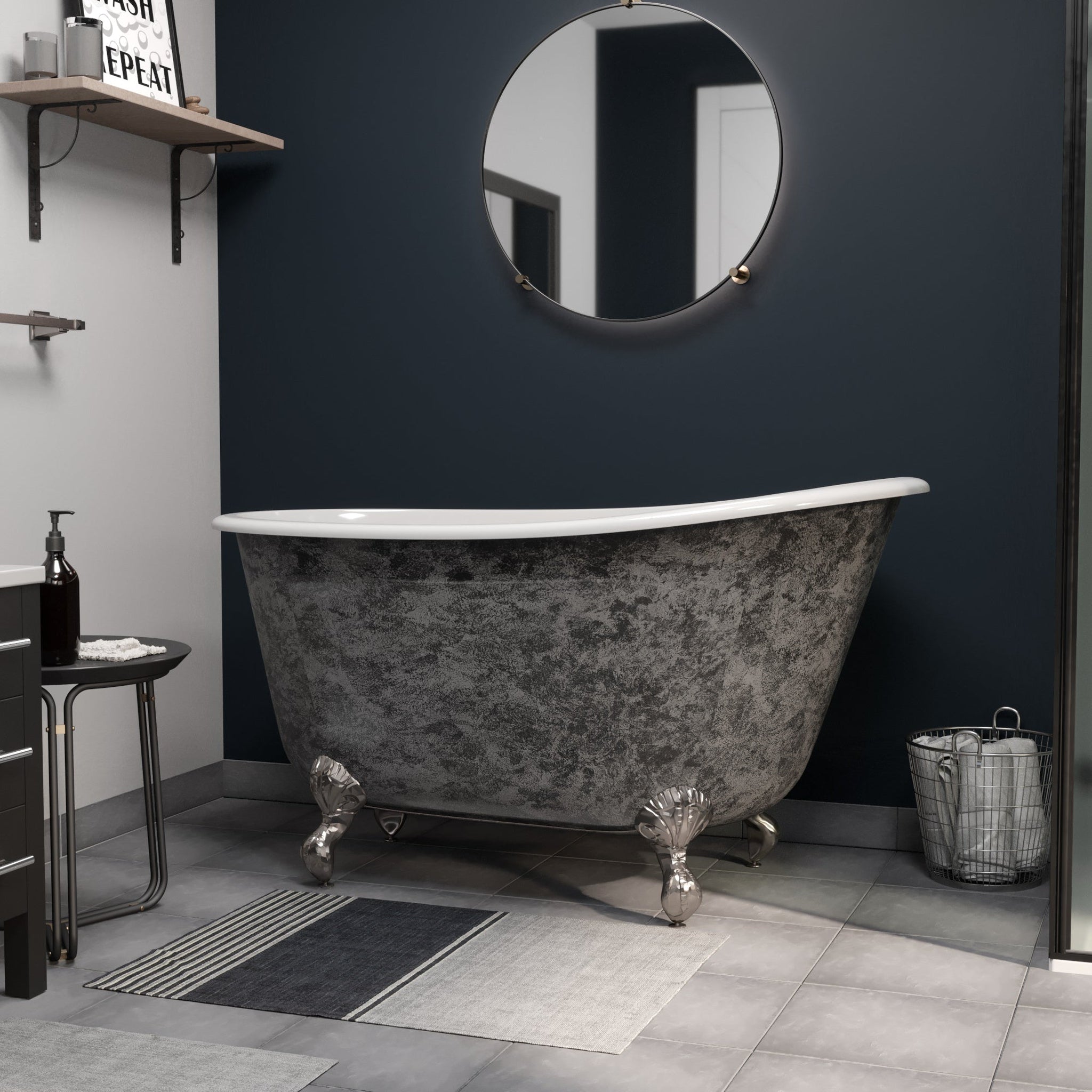 Cambridge Plumbing, Cambridge Plumbing 54" Hand Painted Scorched Platinum Cast Iron Swedish Single Slipper Clawfoot Bathtub With No Faucet Holes With Brushed Nickel Feet