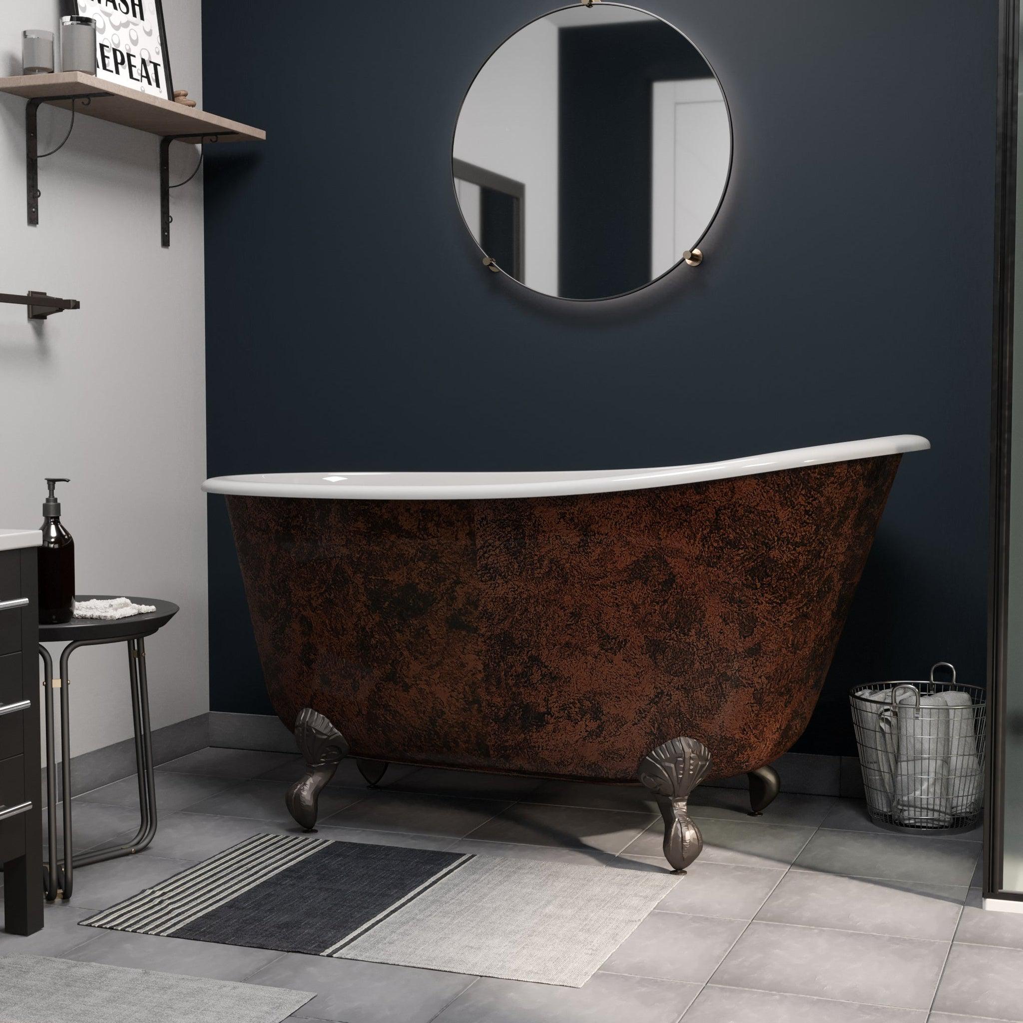 Cambridge Plumbing, Cambridge Plumbing 58" Hand Painted Copper Bronze Cast Iron Swedish Single Slipper Clawfoot Bathtub With No Faucet Holes With Oil Rubbed Bronze Feet