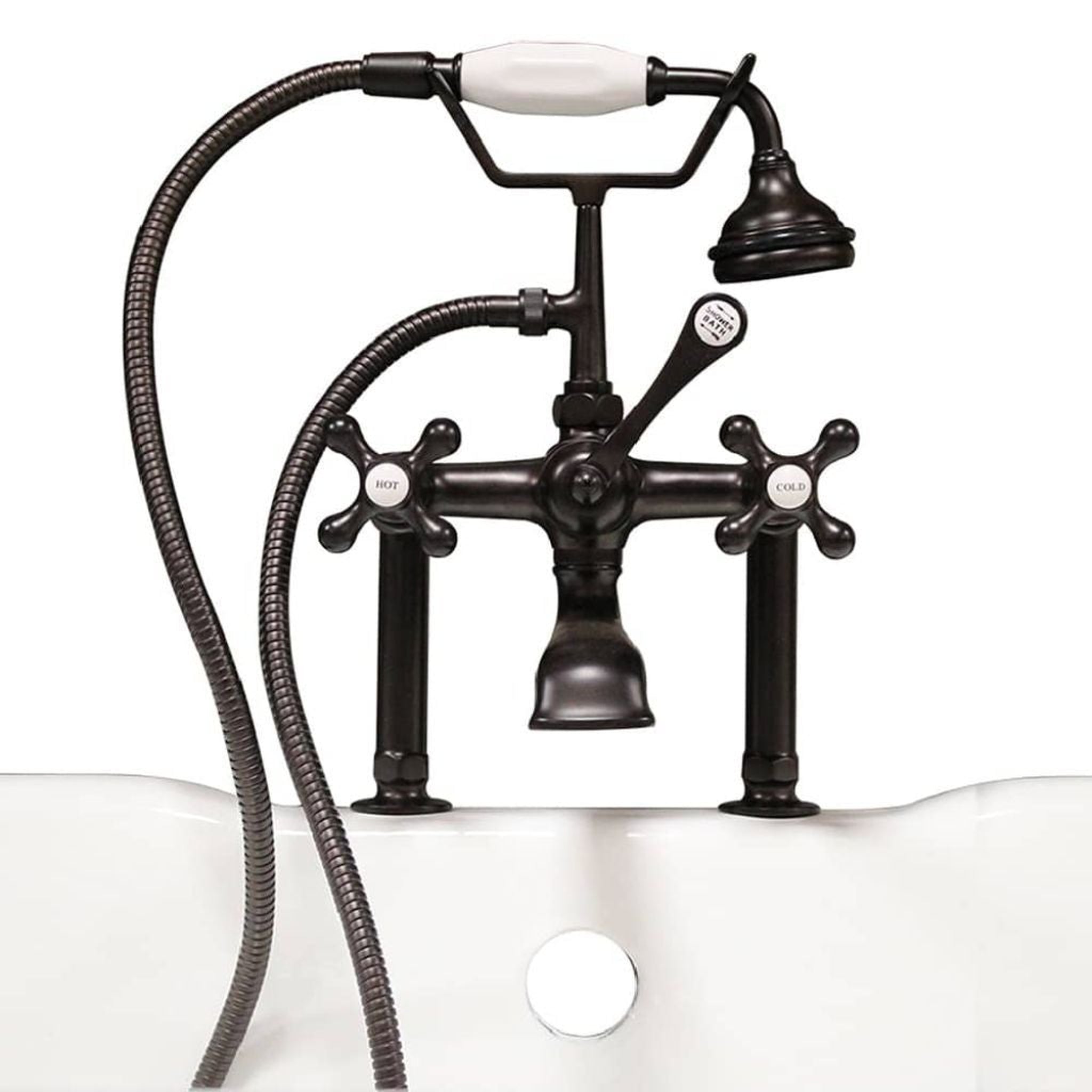 Cambridge Plumbing, Cambridge Plumbing 6" Risers Oil Rubbed Bronze Deck Mount British Telephone Style Faucet With Hand Held Shower