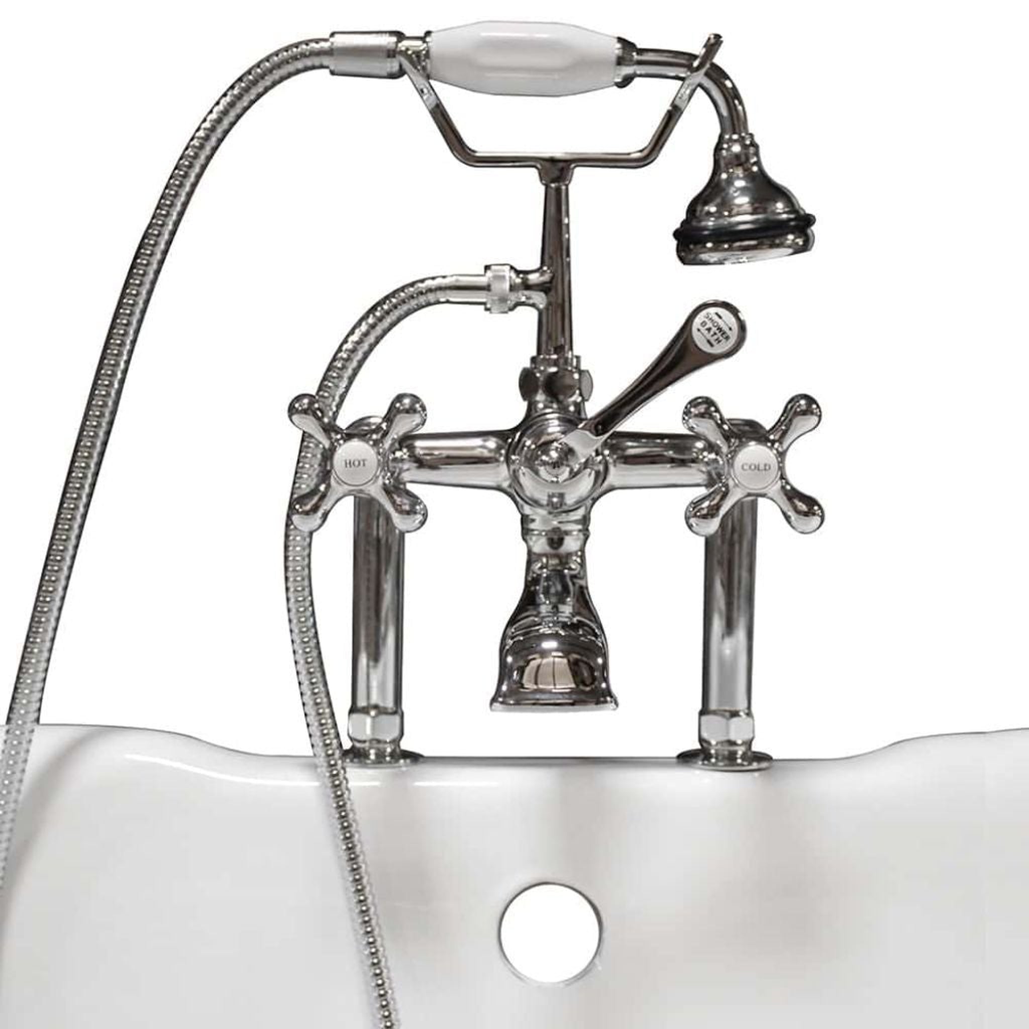 Cambridge Plumbing, Cambridge Plumbing 6" Risers Polished Chrome Deck Mount British Telephone Style Faucet With Hand Held Shower