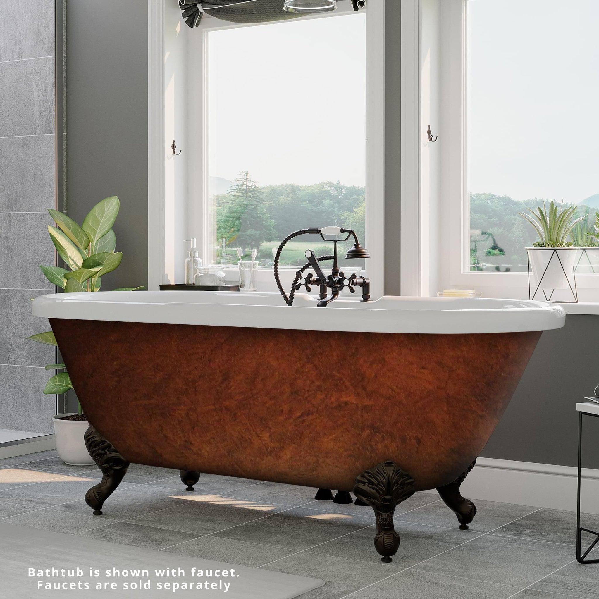 Cambridge Plumbing, Cambridge Plumbing 60" Hand Painted Copper Bronze Acrylic Double Ended Clawfoot Bathtub With Deck Holes With Oil Rubbed Bronze Feet