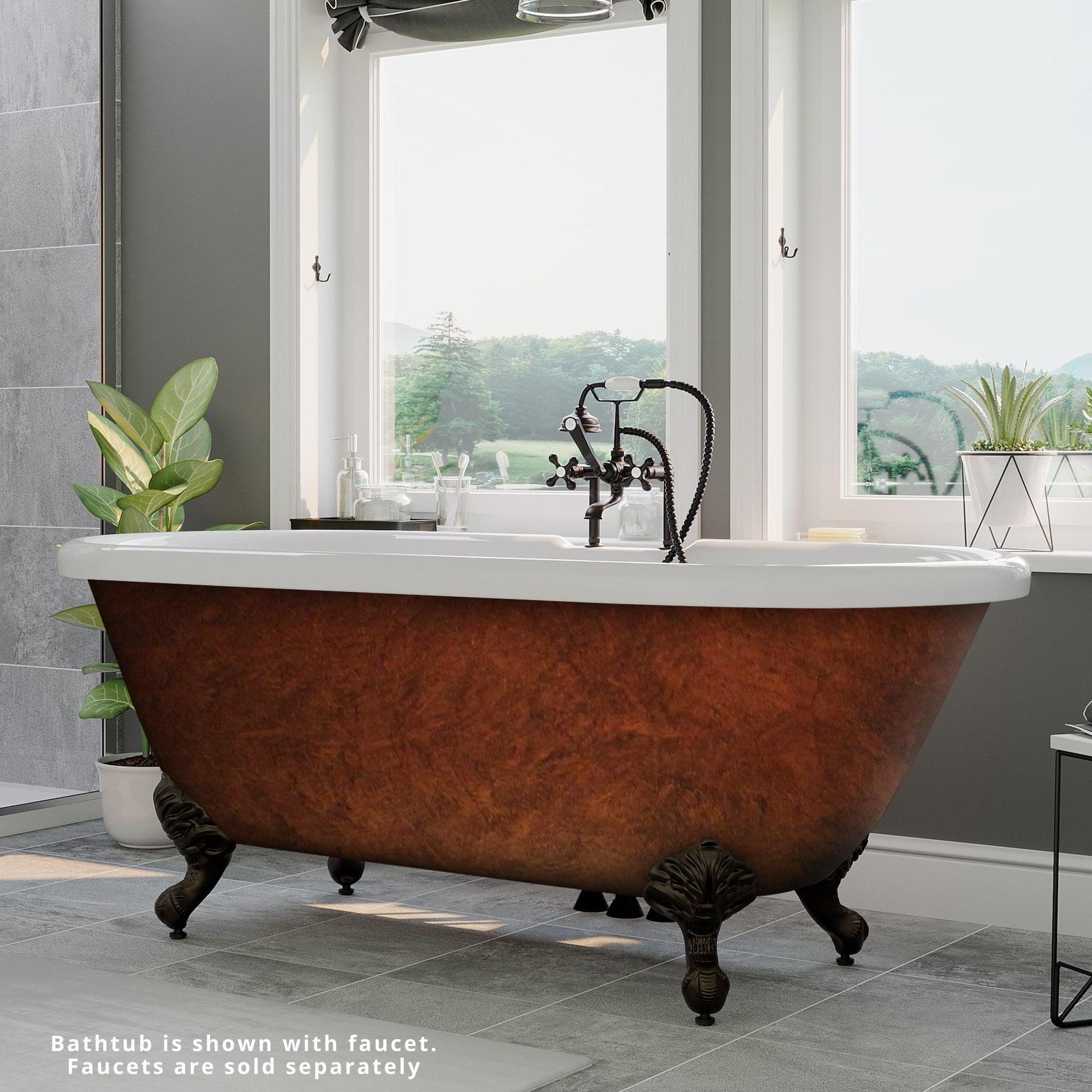 Cambridge Plumbing, Cambridge Plumbing 60" Hand Painted Copper Bronze Acrylic Double Ended Clawfoot Bathtub With Deck Holes With Oil Rubbed Bronze Feet