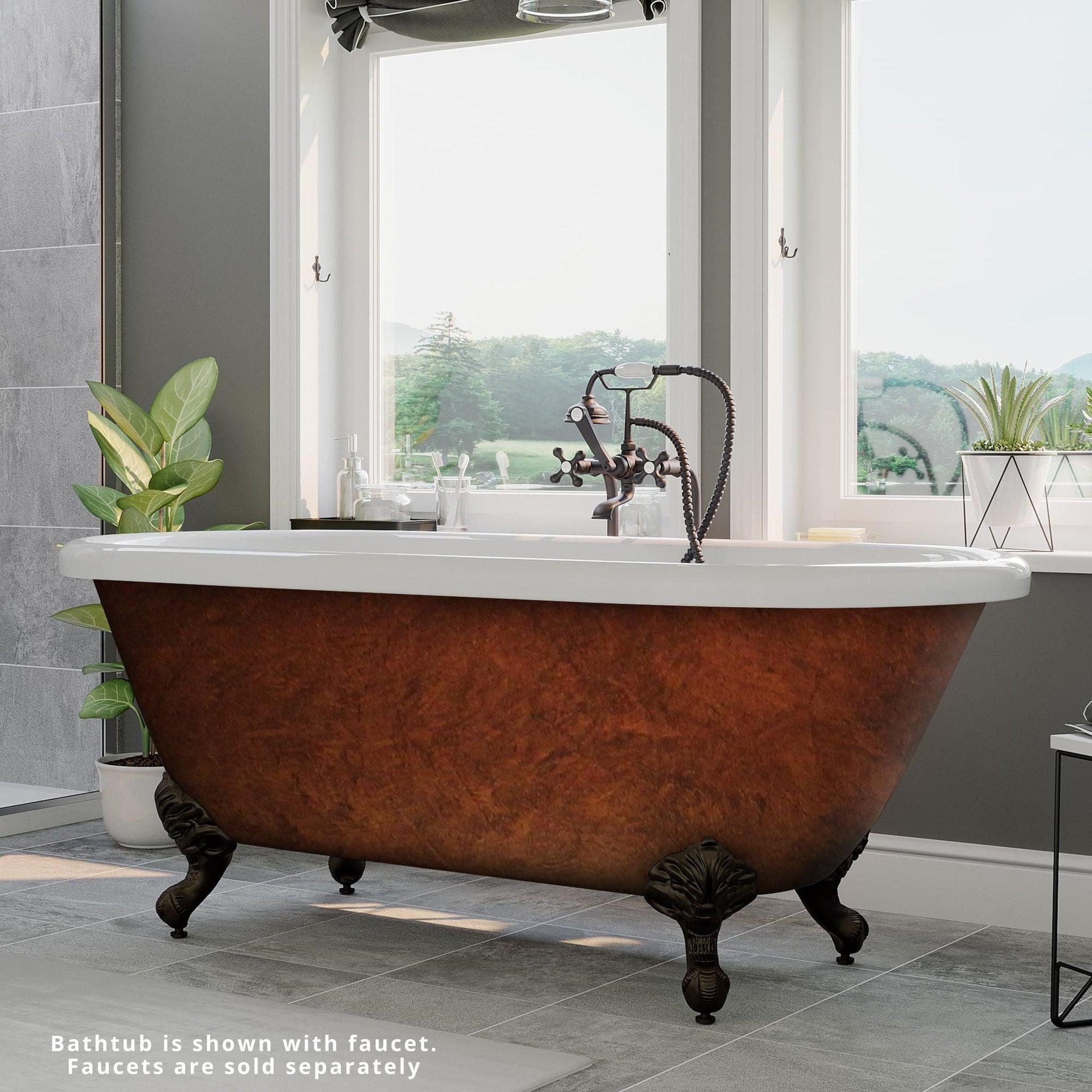 Cambridge Plumbing, Cambridge Plumbing 60" Hand Painted Copper Bronze Acrylic Double Ended Clawfoot Bathtub With No Faucet Holes With Oil Rubbed Bronze Clawfeet