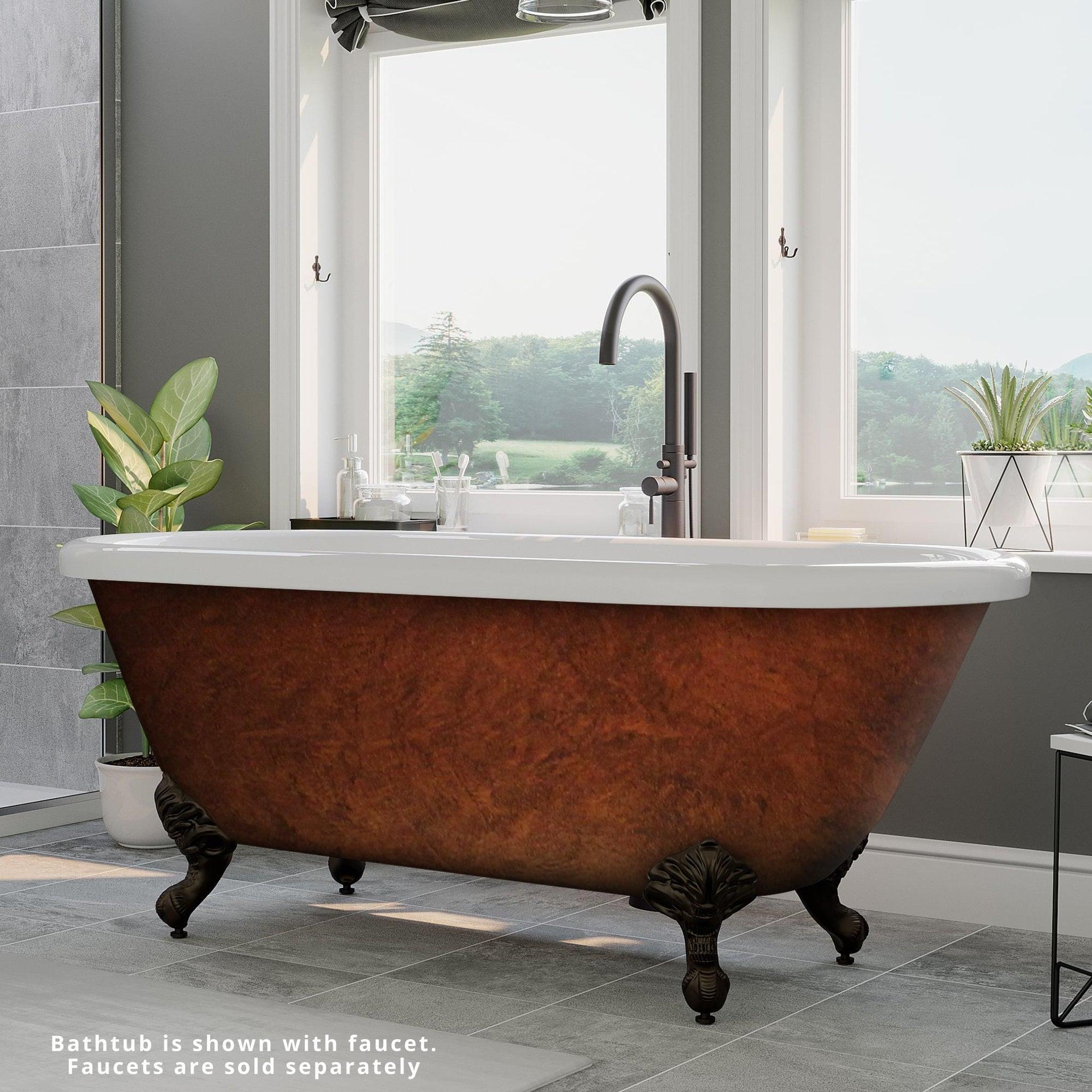 Cambridge Plumbing, Cambridge Plumbing 60" Hand Painted Copper Bronze Acrylic Double Ended Clawfoot Bathtub With No Faucet Holes With Oil Rubbed Bronze Clawfeet