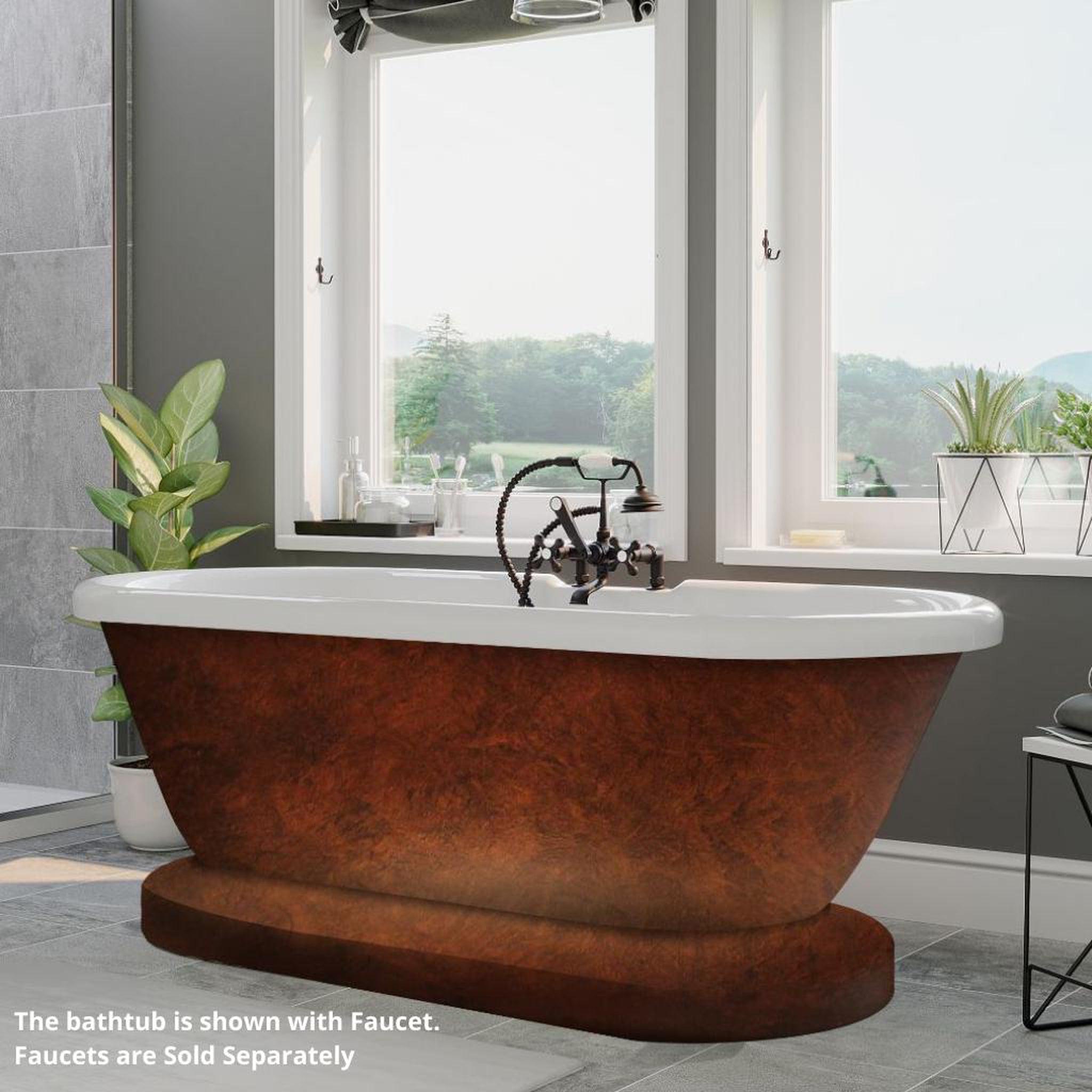 Cambridge Plumbing, Cambridge Plumbing 60" Hand Painted Copper Bronze Acrylic Double Ended Pedestal Bathtub With Deckmount Holes