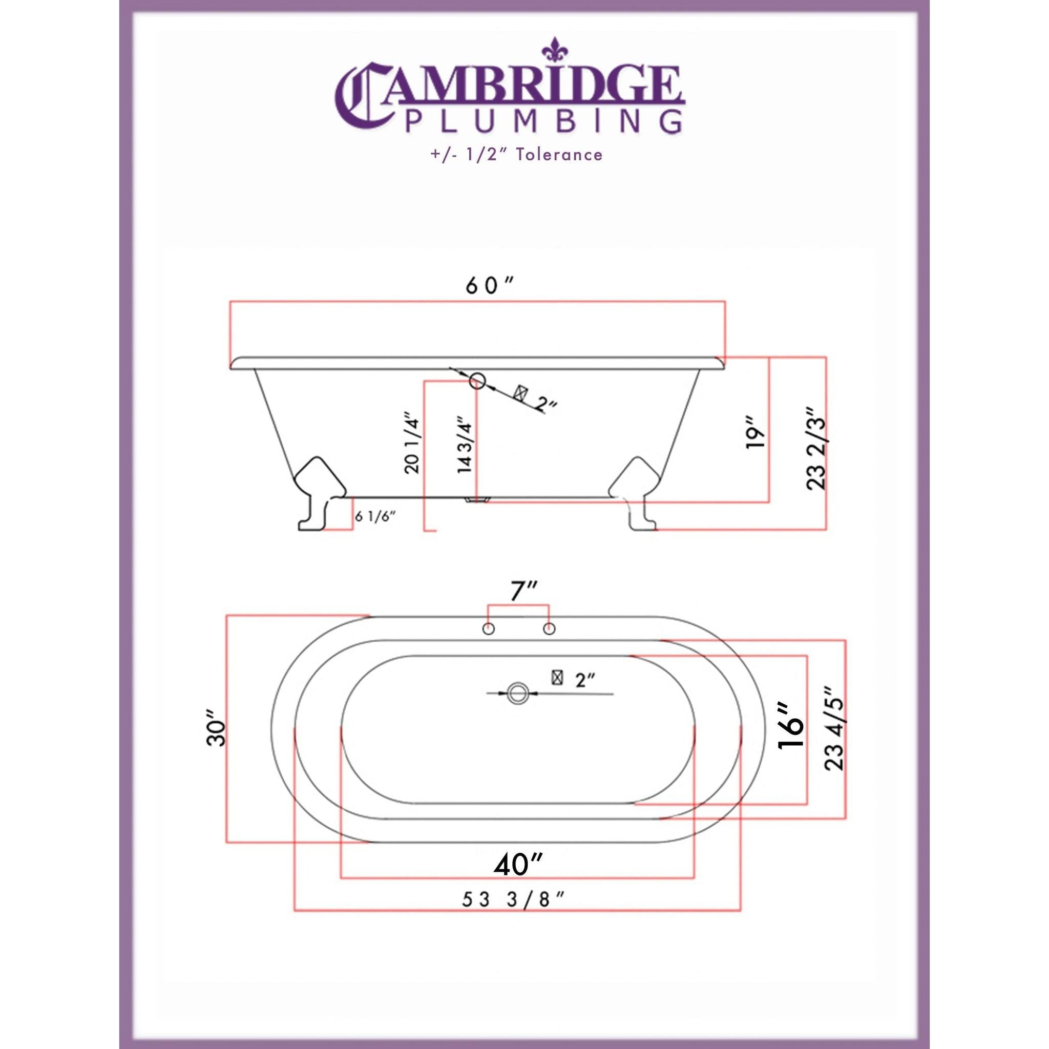 Cambridge Plumbing, Cambridge Plumbing 60" Hand Painted Copper Bronze Cast Iron Double Ended Bathtub With Deck Holes With Oil Rubbed Bronze Feet