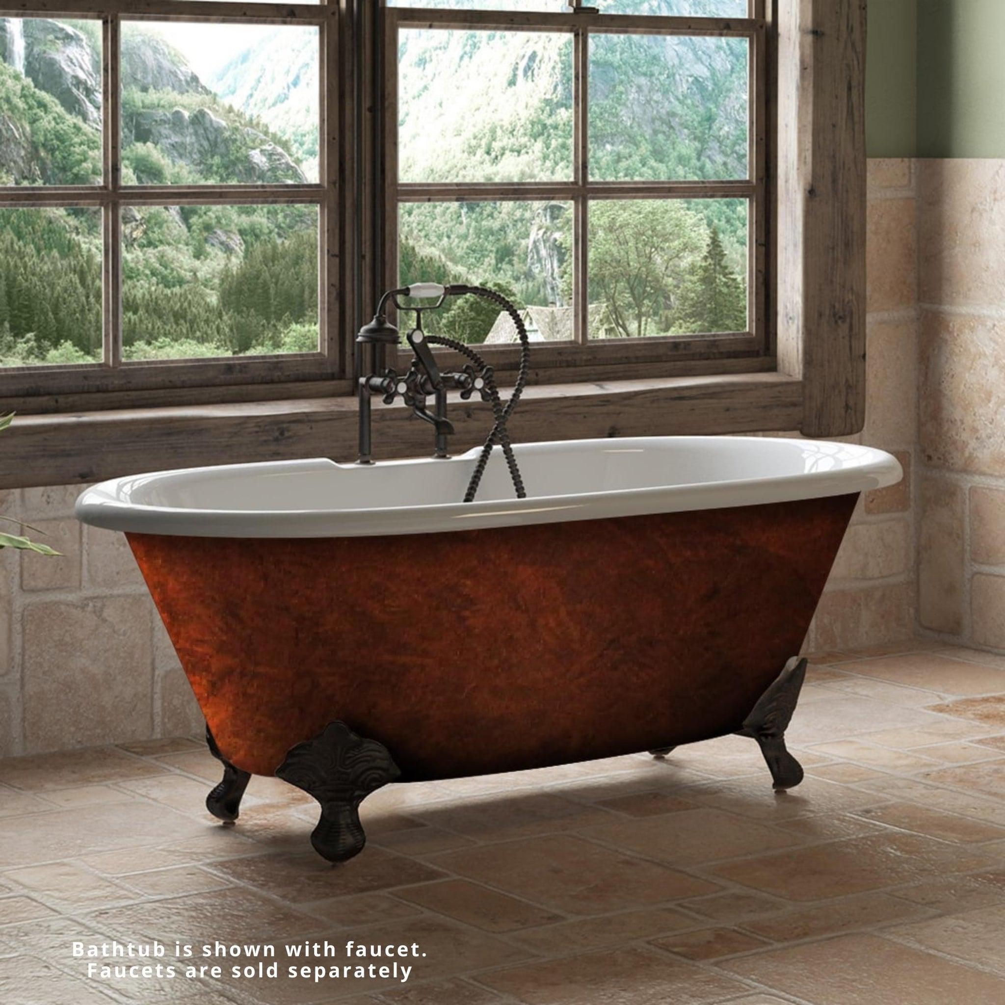 Cambridge Plumbing, Cambridge Plumbing 60" Hand Painted Copper Bronze Cast Iron Double Ended Bathtub With Deck Holes With Oil Rubbed Bronze Feet