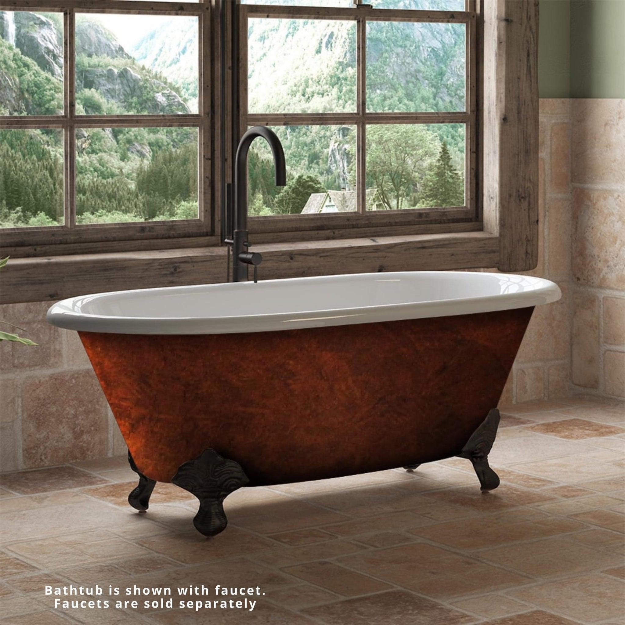 Cambridge Plumbing, Cambridge Plumbing 60" Hand Painted Copper Bronze Cast Iron Double Ended Copper Bronze Bathtub With No Faucet Holes With Oil Rubbed Bronze Feet