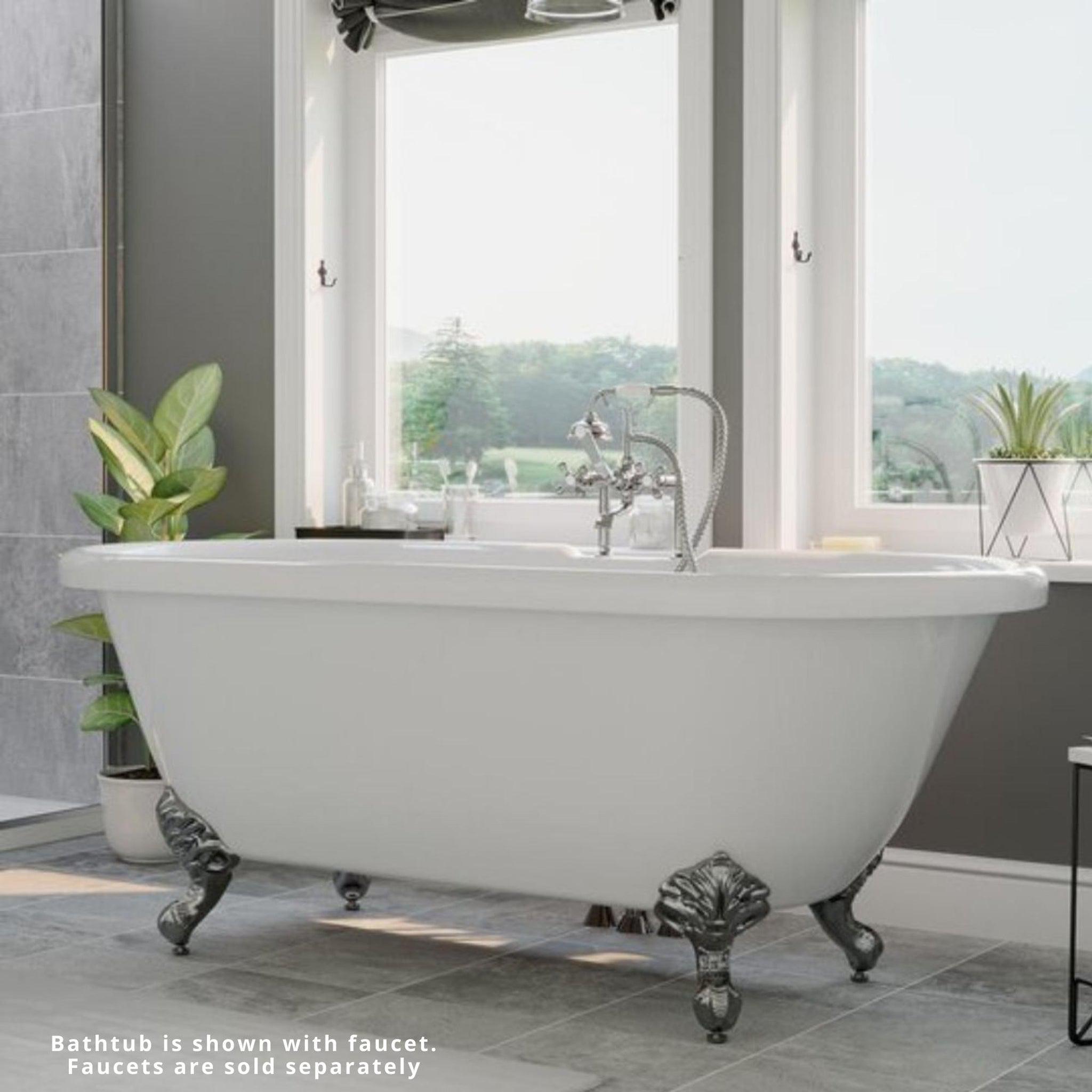 Cambridge Plumbing, Cambridge Plumbing 60" White Acrylic Double Ended Clawfoot Bathtub With Deck Holes With Polished Chrome Clawfeet