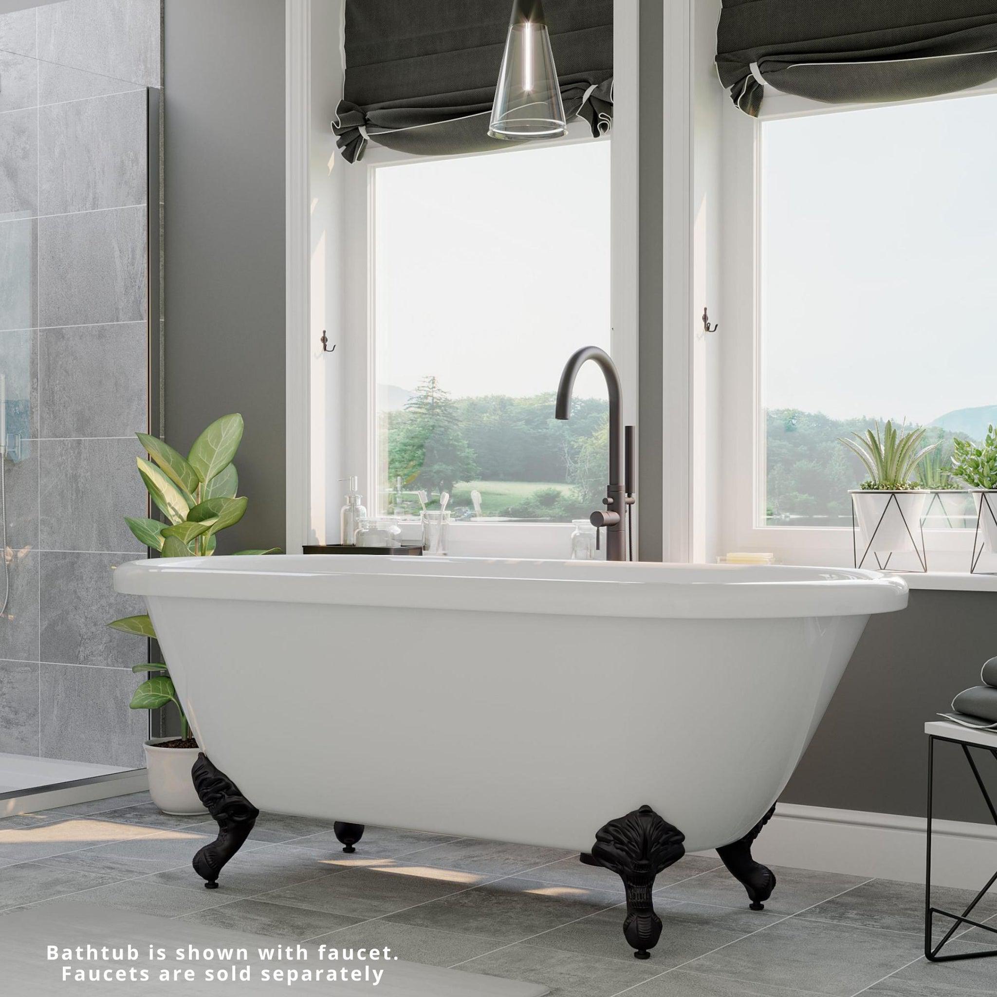 Cambridge Plumbing, Cambridge Plumbing 60" White Acrylic Double Ended Clawfoot Bathtub With No Faucet Holes With Oil Rubbed Bronze Clawfeet