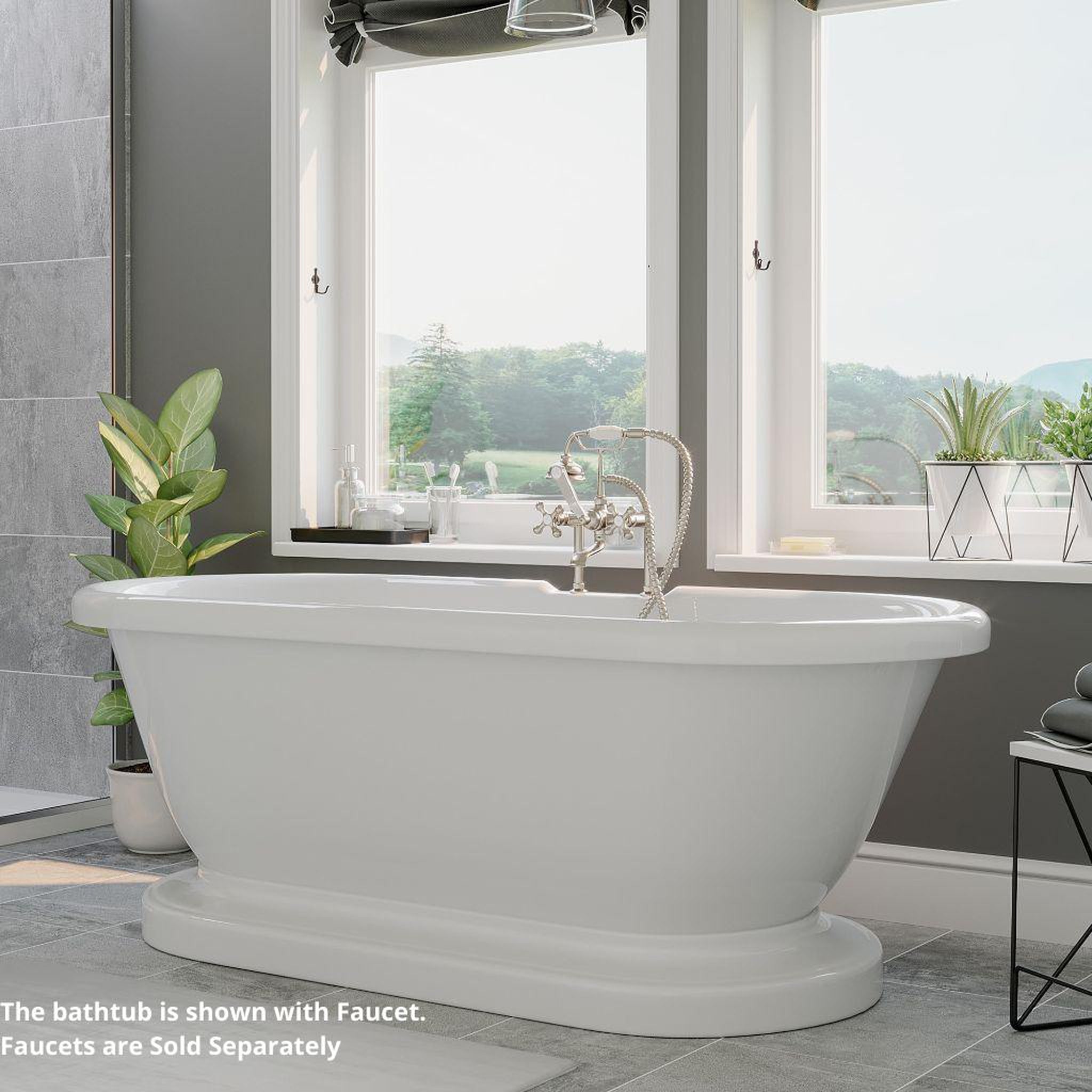 Cambridge Plumbing, Cambridge Plumbing 60" White Acrylic Double Ended Pedestal Bathtub With Faucet Holes